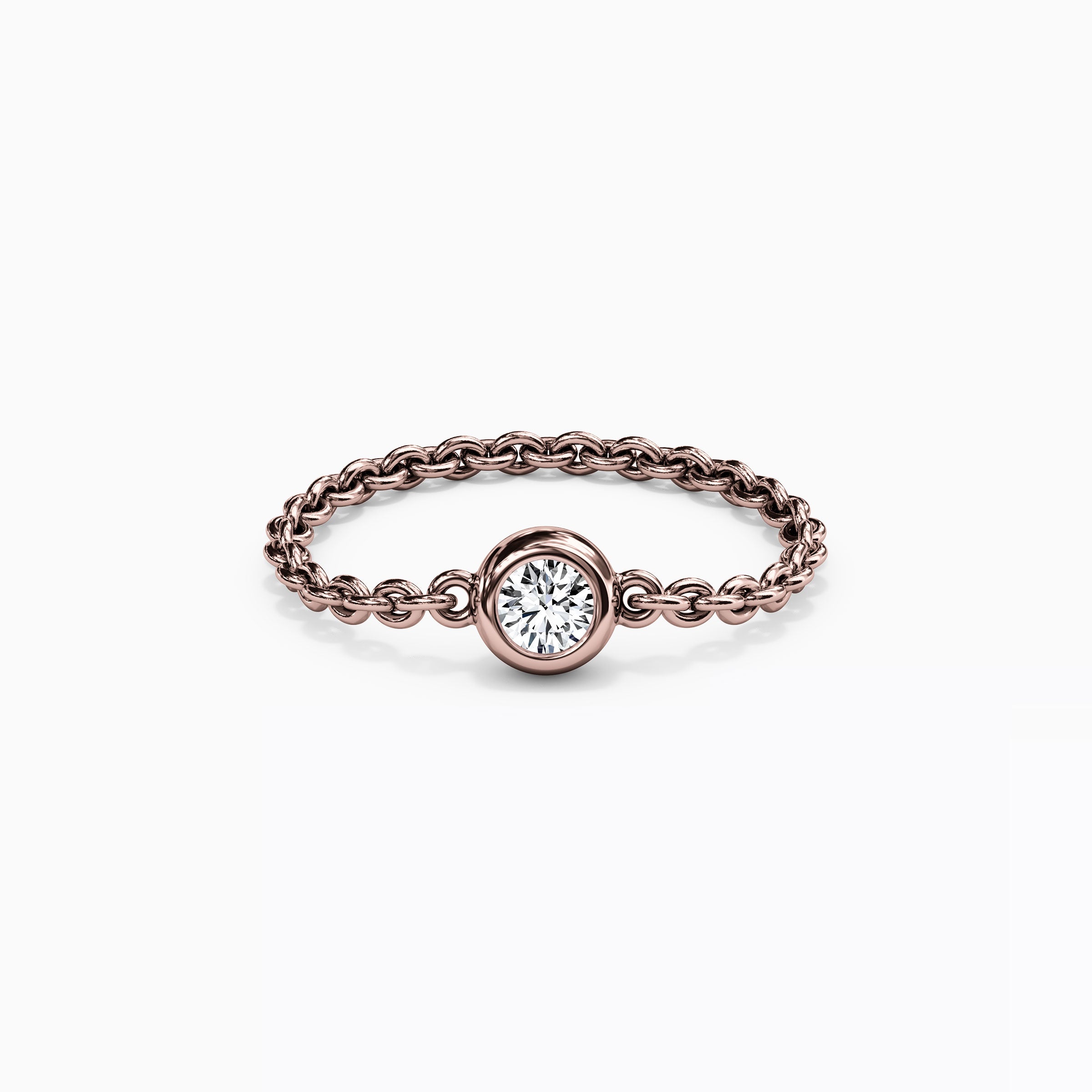 Diamond Bezel Chain Stackable Ring | 14K Gold