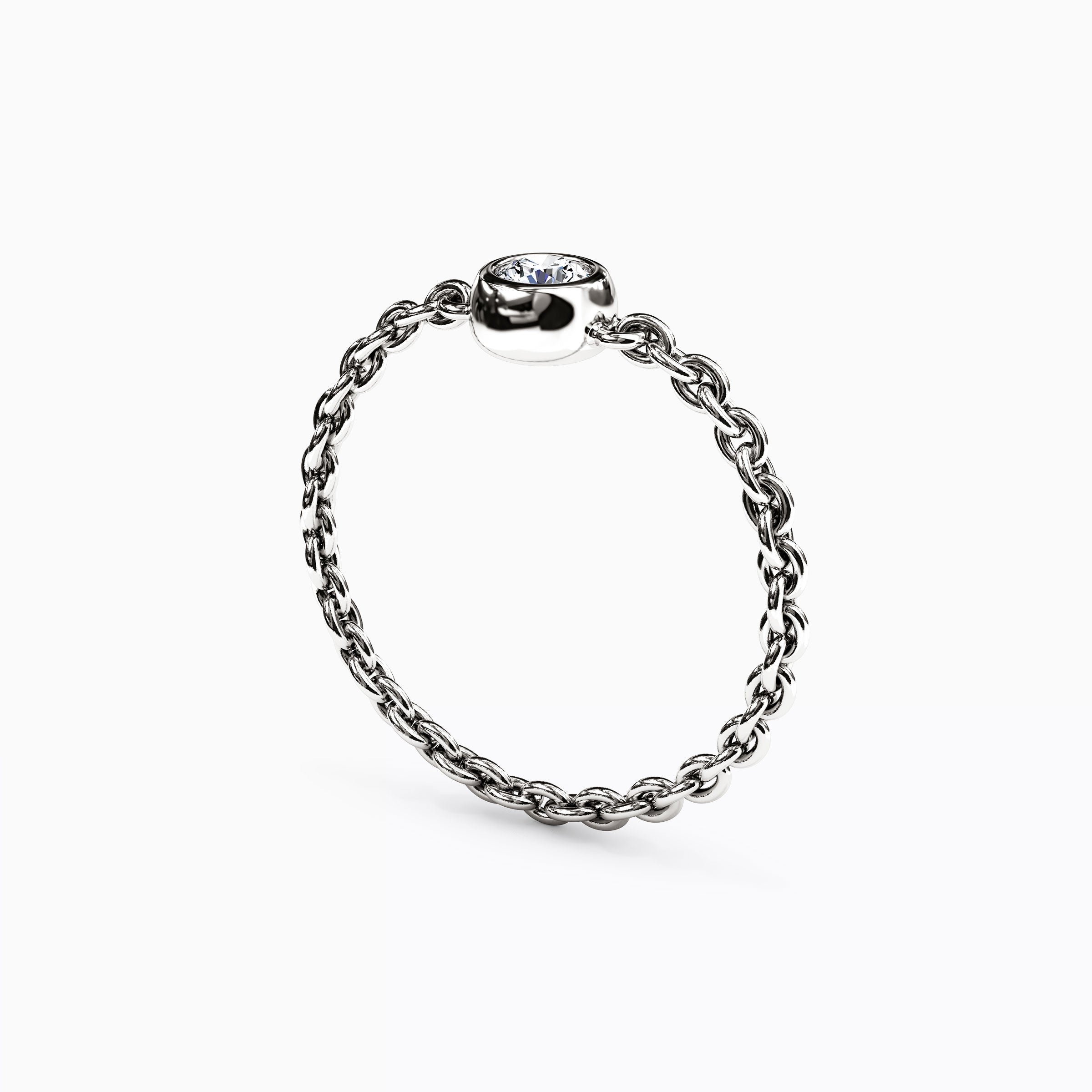 Diamond Bezel Chain Stackable Ring | 14K Gold