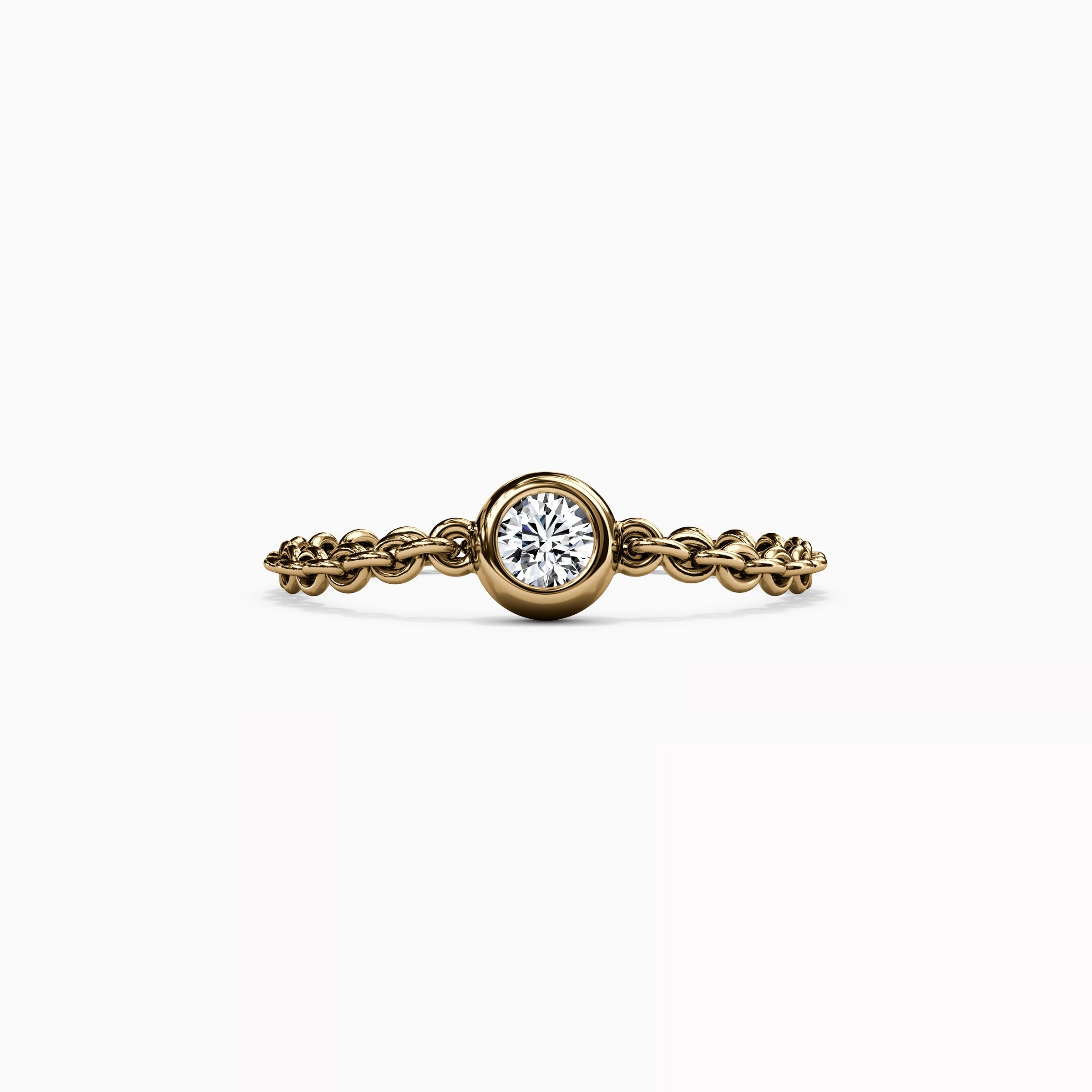 Diamond Bezel Chain Stackable Ring | 14K Gold