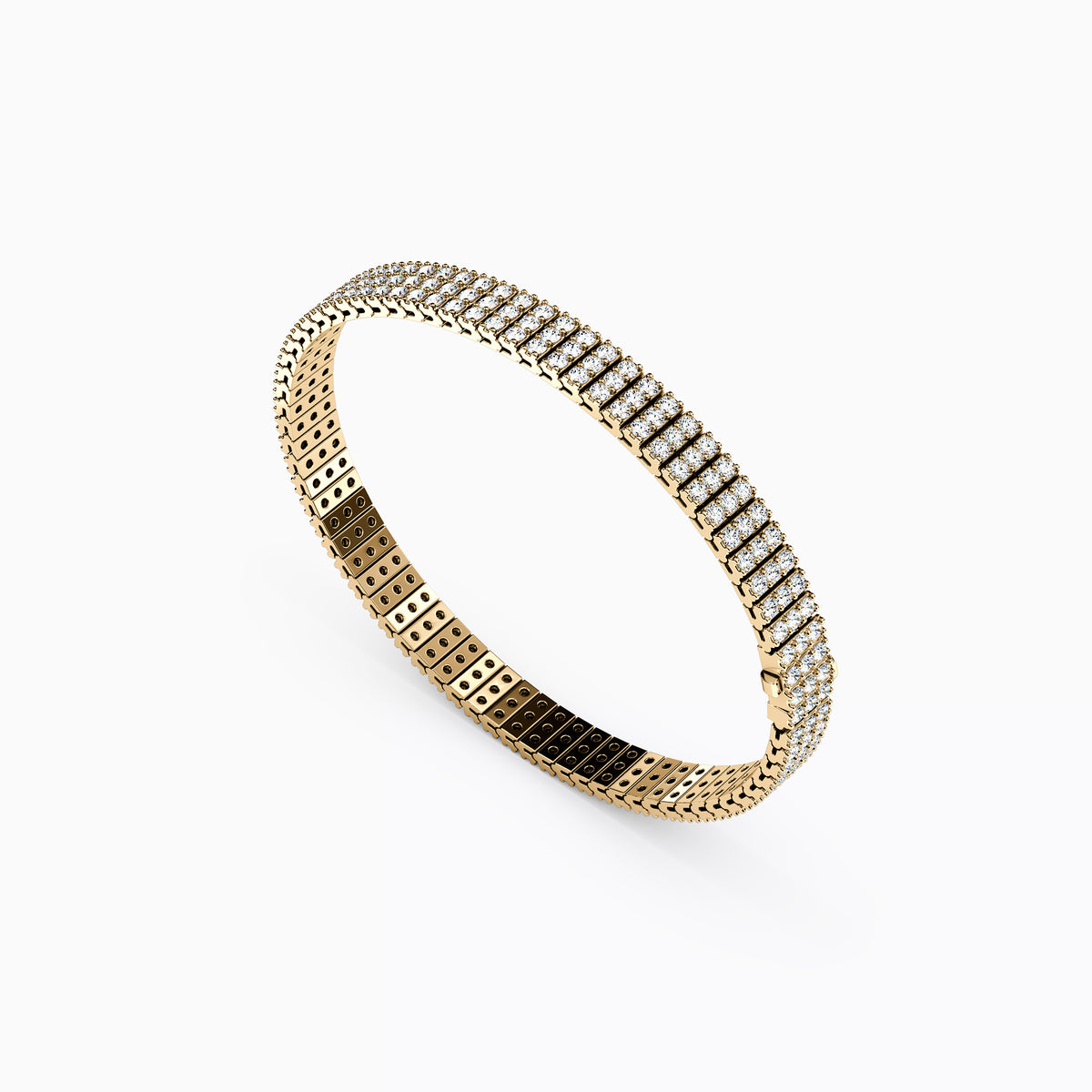 Bracelet tennis à trois rangs de griffes partagées en or 14 carats avec diamants