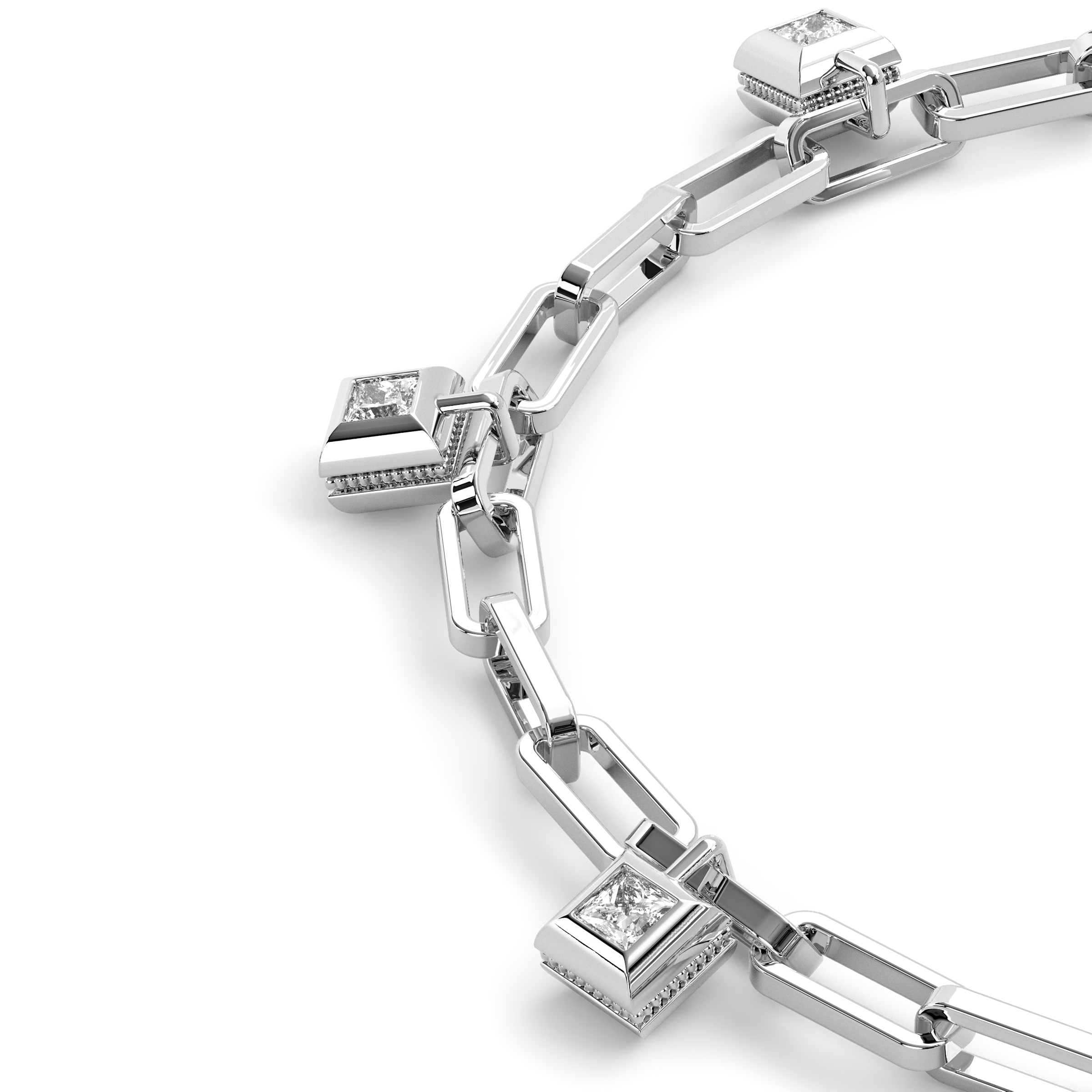 Bracelet à breloques en forme de trombone | Platine et diamants