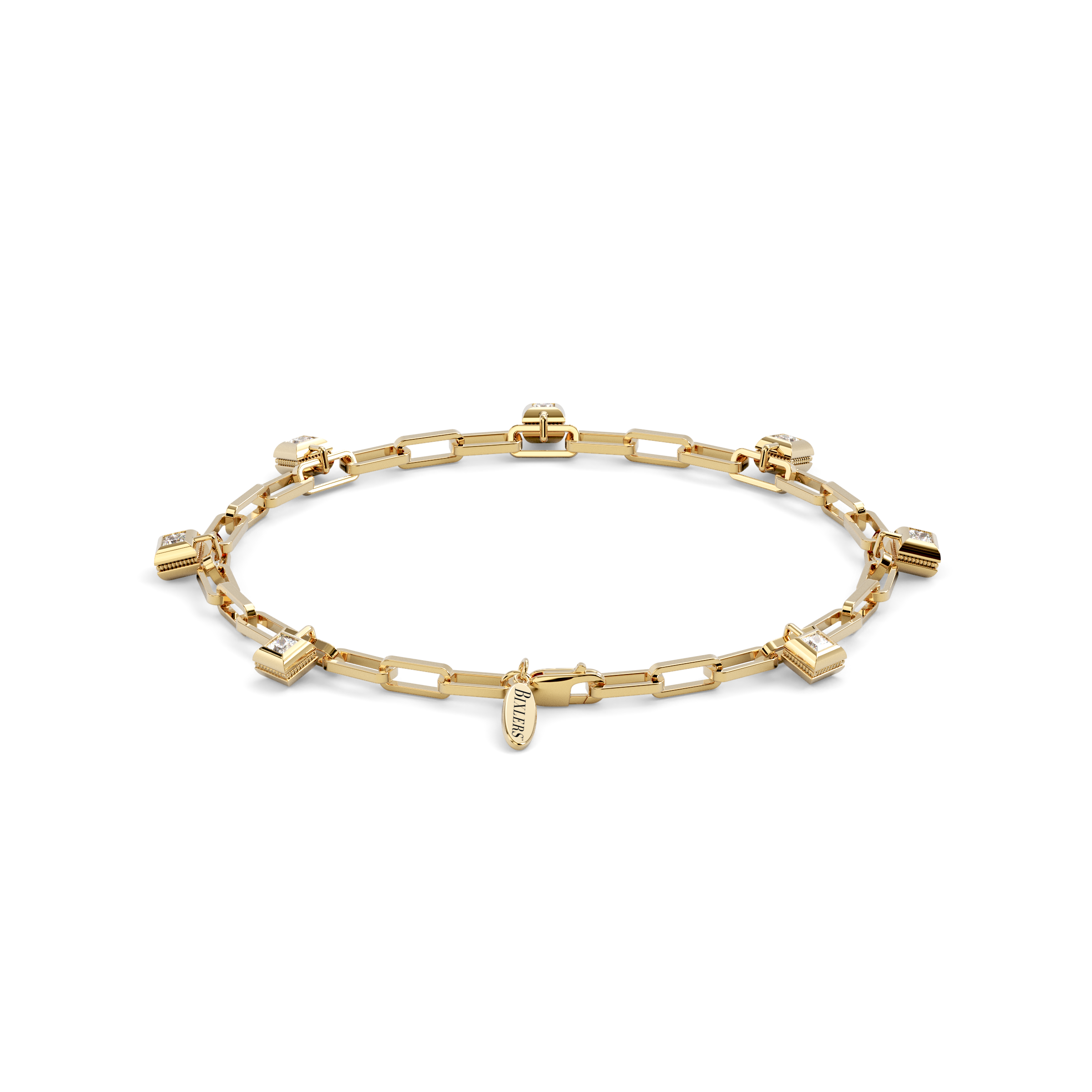 Bracelet à breloques en forme de trombone | Or jaune 18 carats et diamants