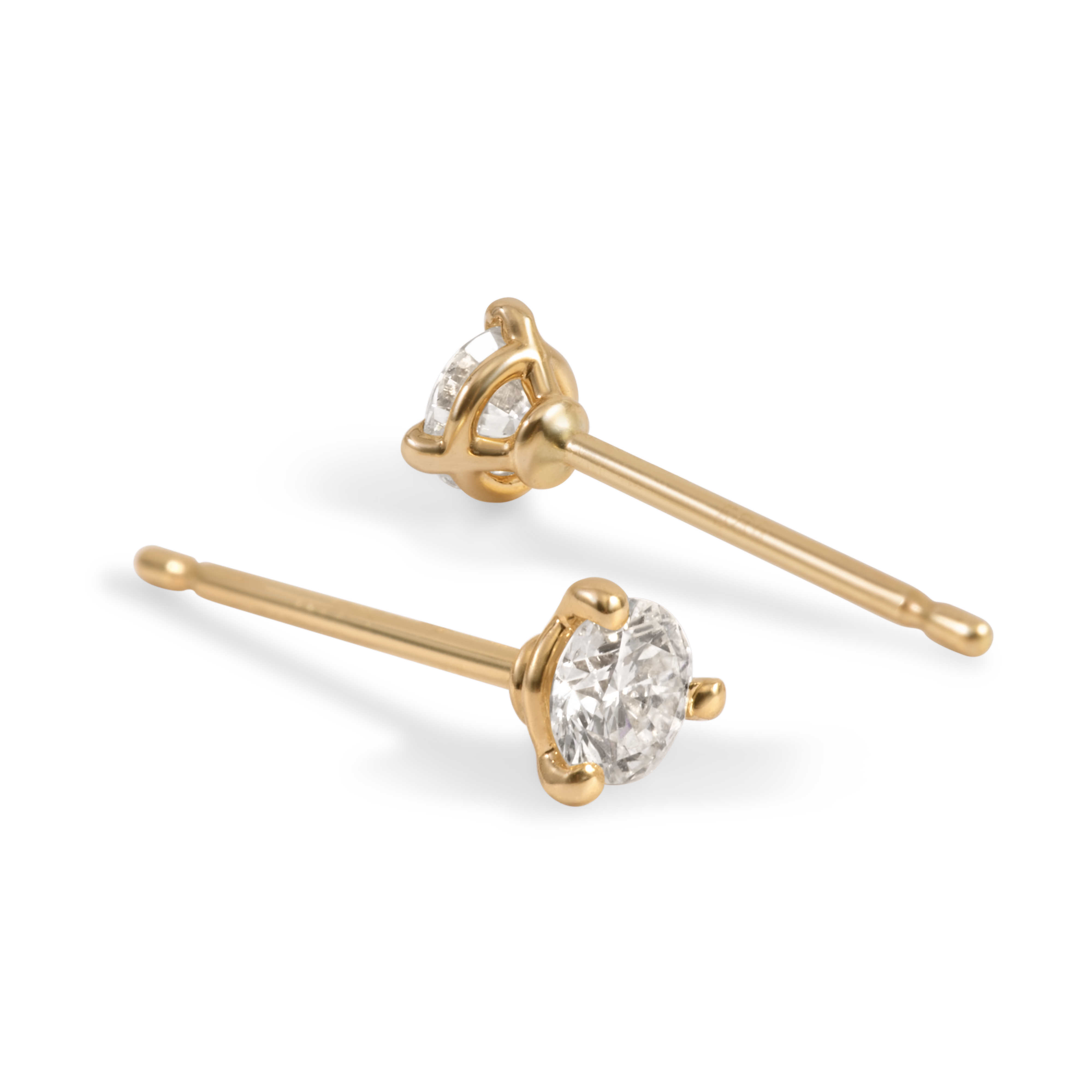 Boucles d'oreilles solitaire diamant rond à 3 griffes | Or 14 carats