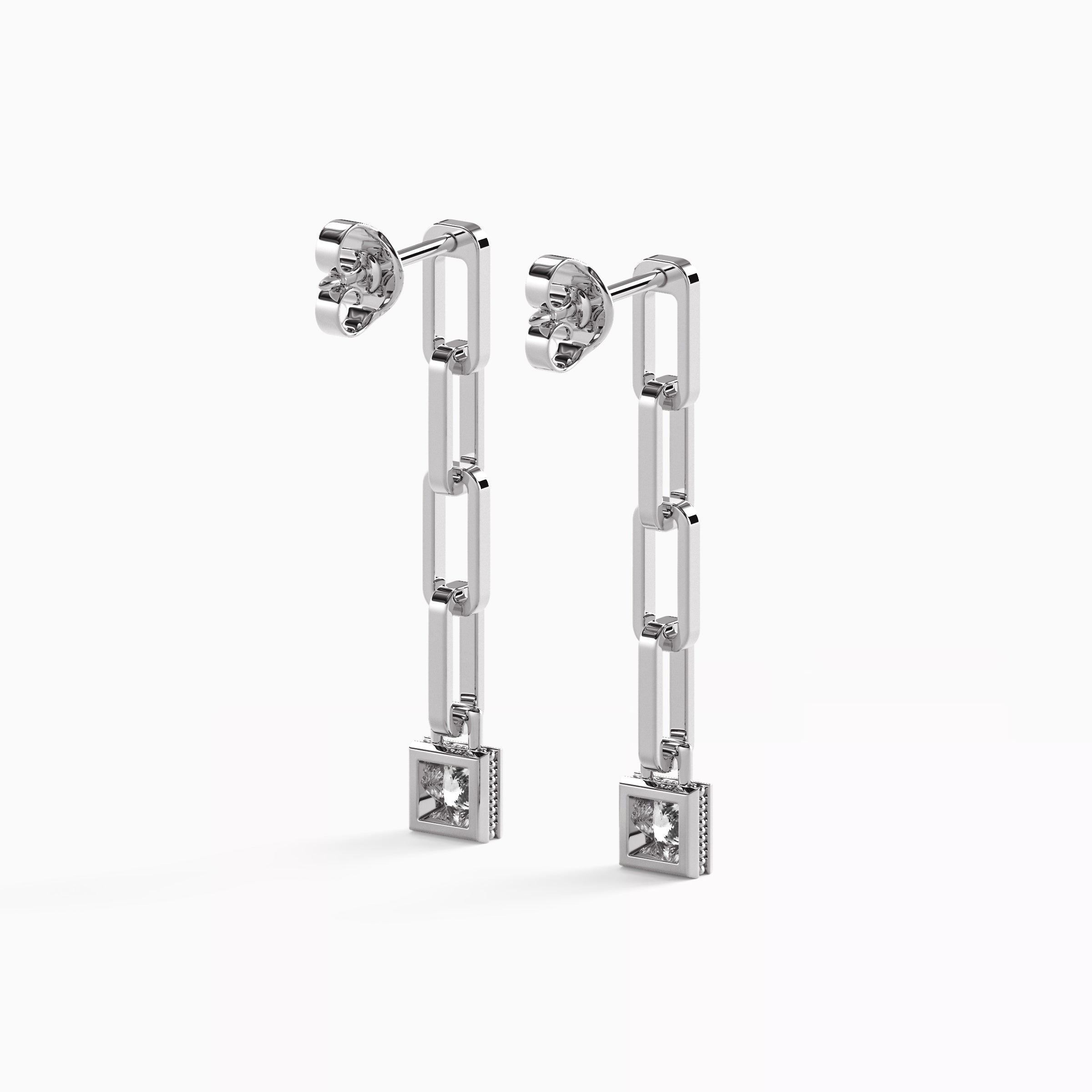 Diamond paperclip drop earrings | Platinum