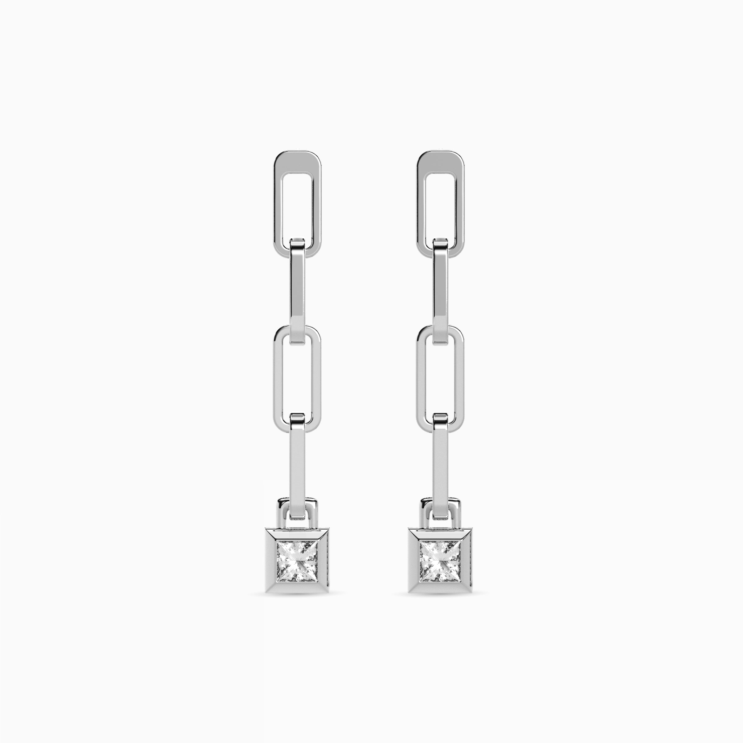 Diamond paperclip drop earrings | Platinum
