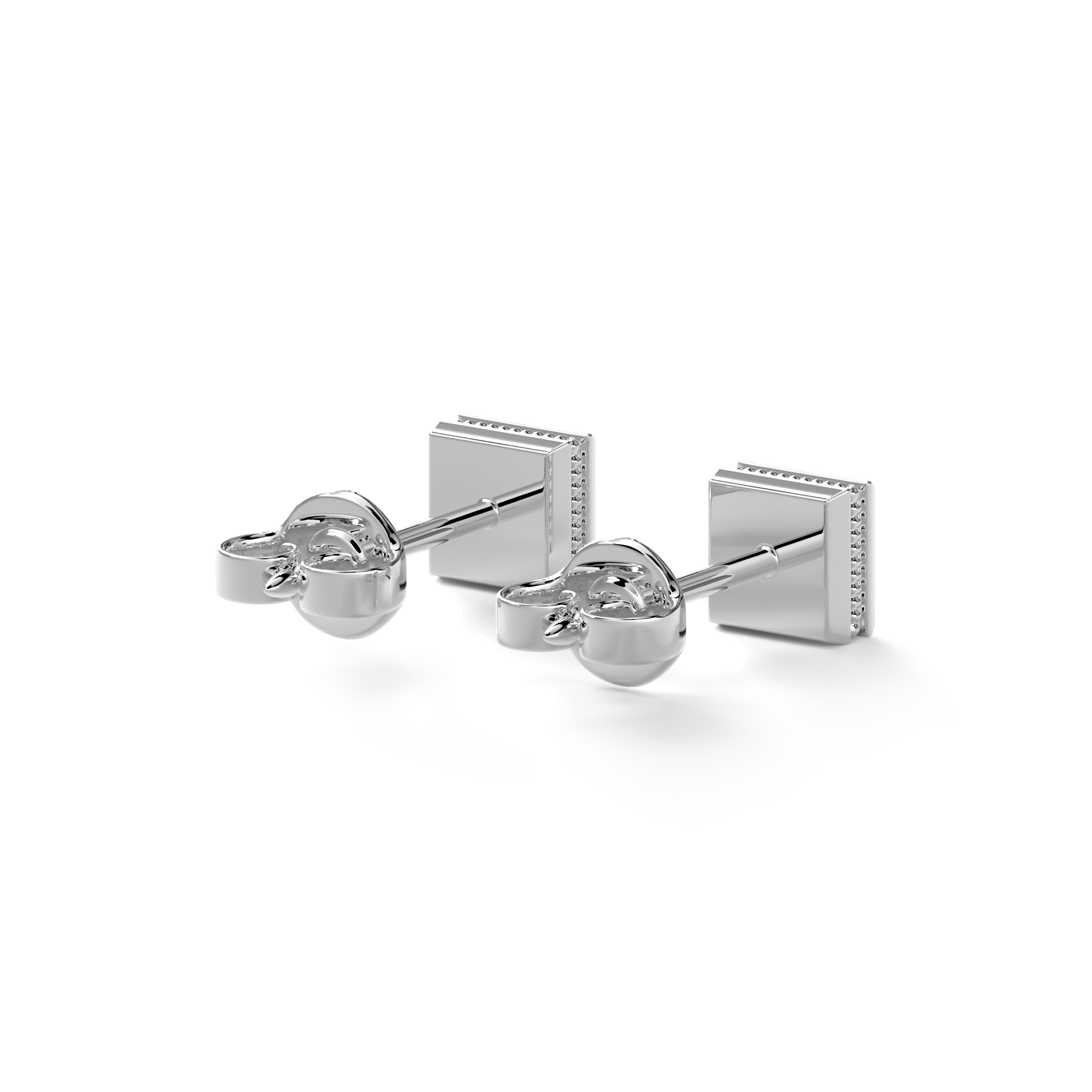 Boucles d'oreilles puces à bord texturé géométrique | Platine et diamants