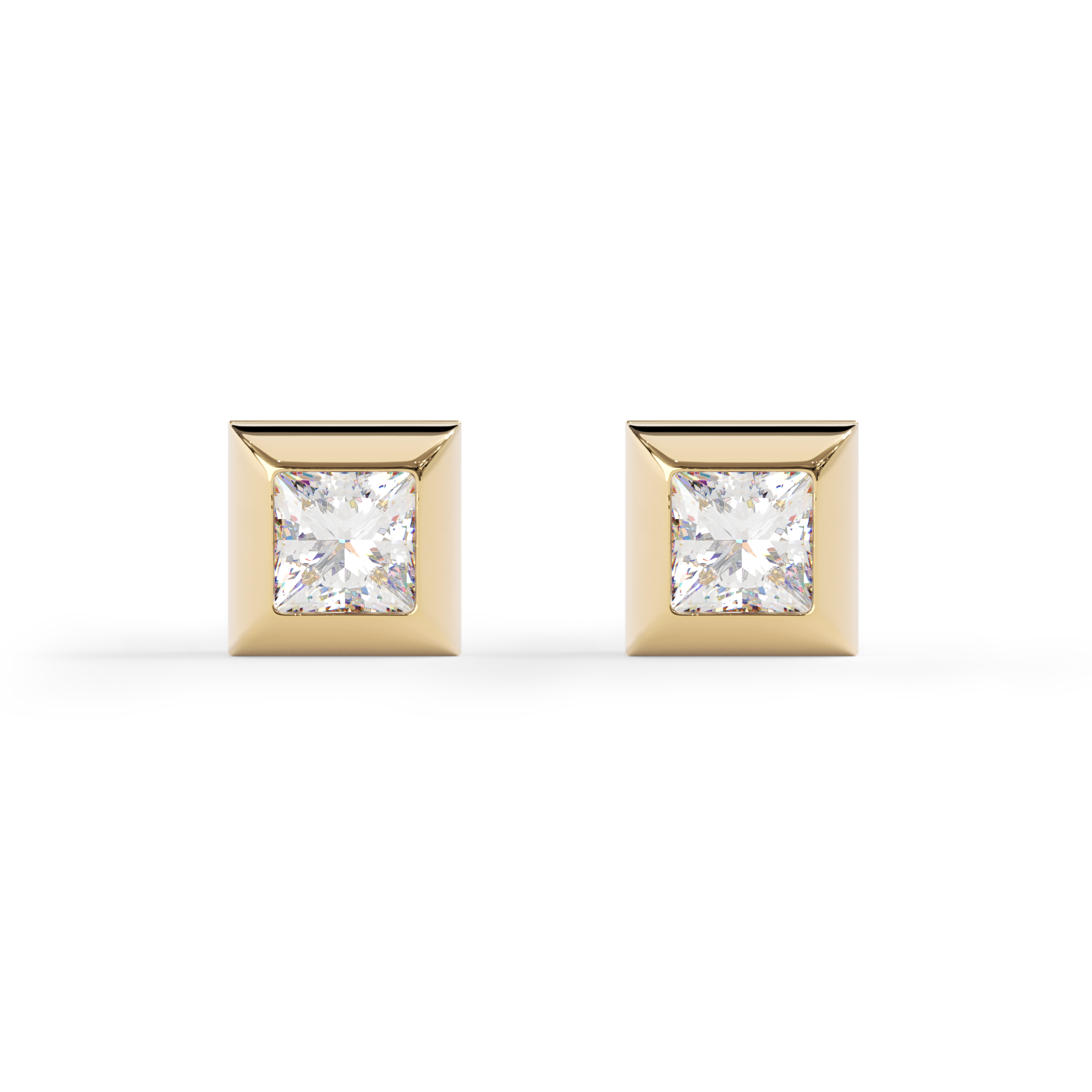Geometric Textured Edge Stud Earrings | 18K Yellow Gold with Diamonds