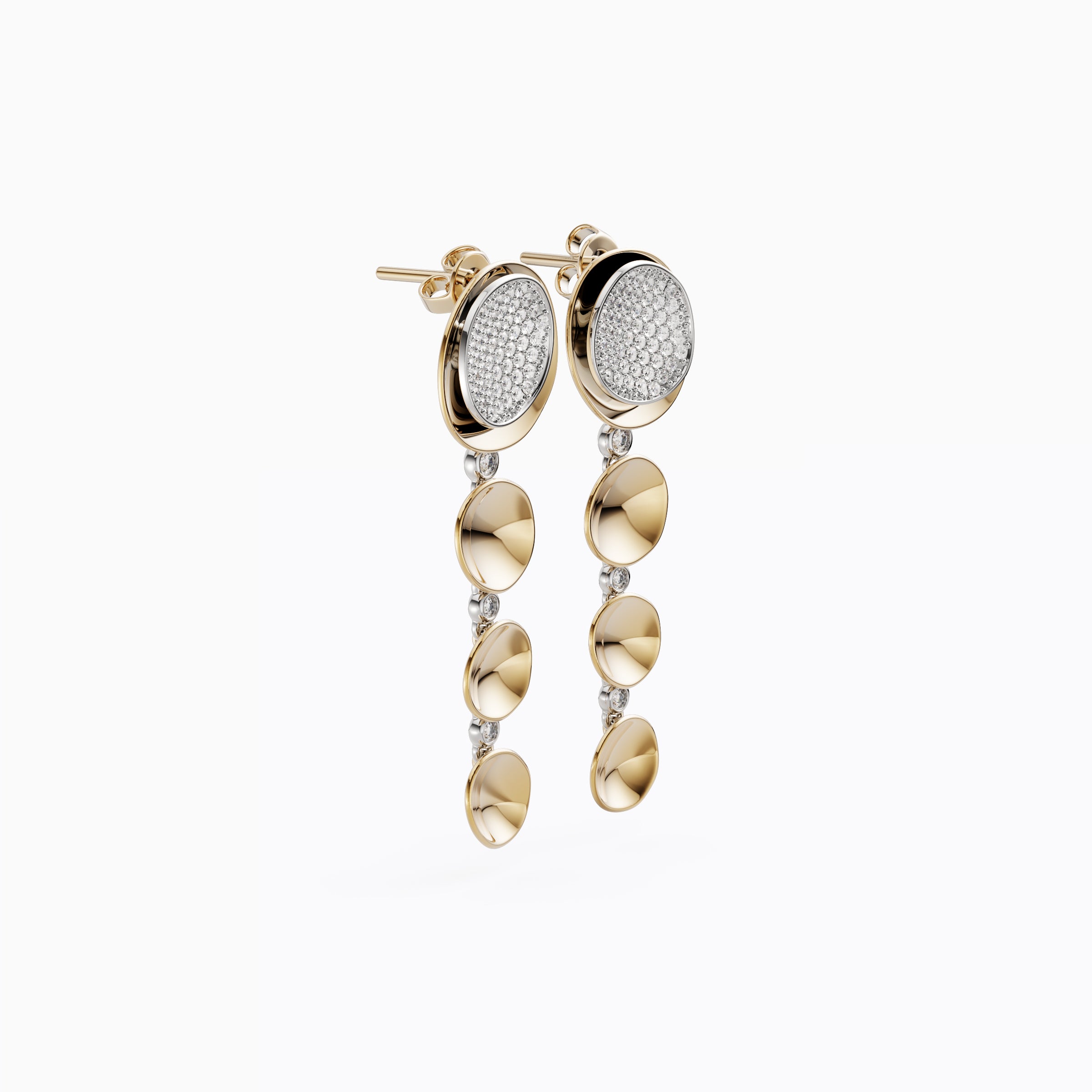 Floating diamond two-tone drop earrings 18K Gold | Platinum