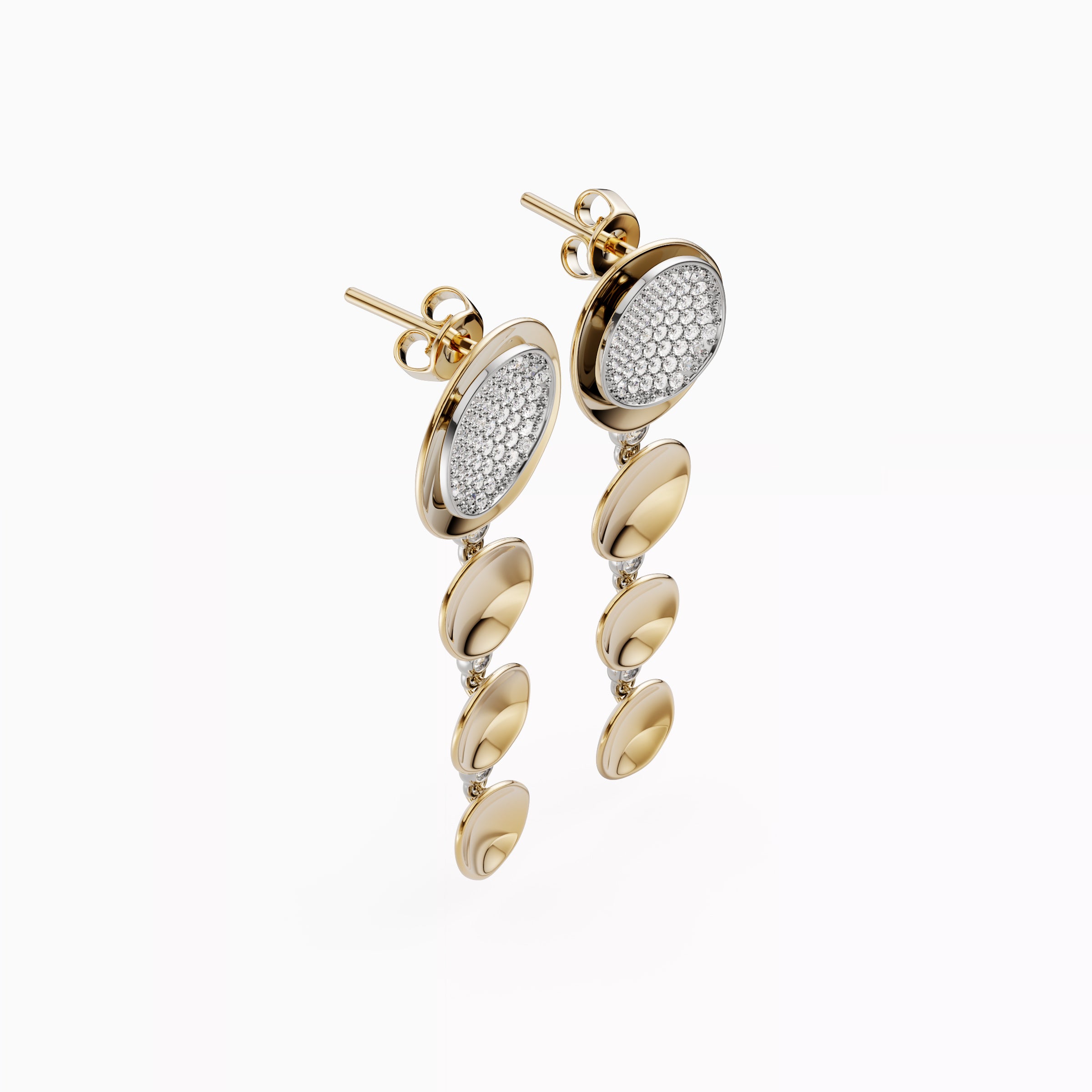 Floating diamond two-tone drop earrings 18K Gold | Platinum