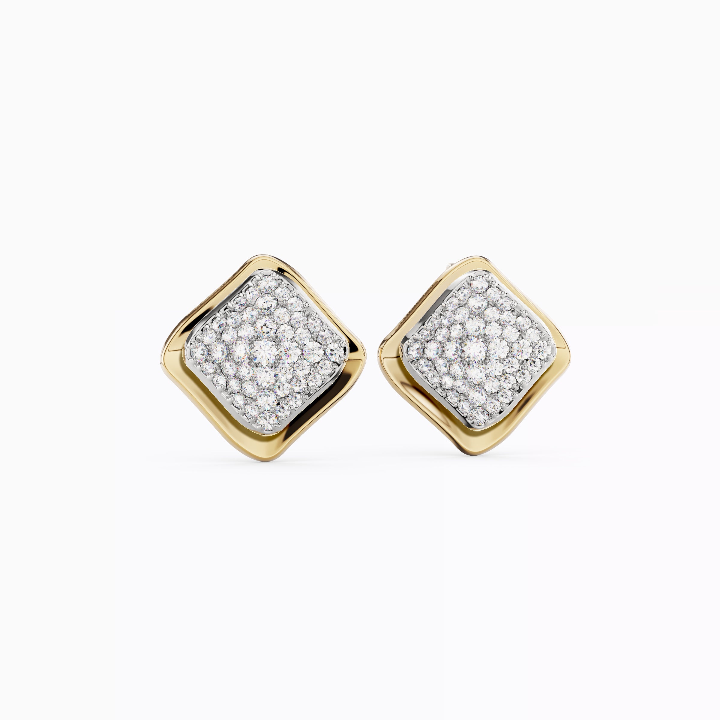 Floating diamond two-tone tiered earrings 18K Gold | Platinum