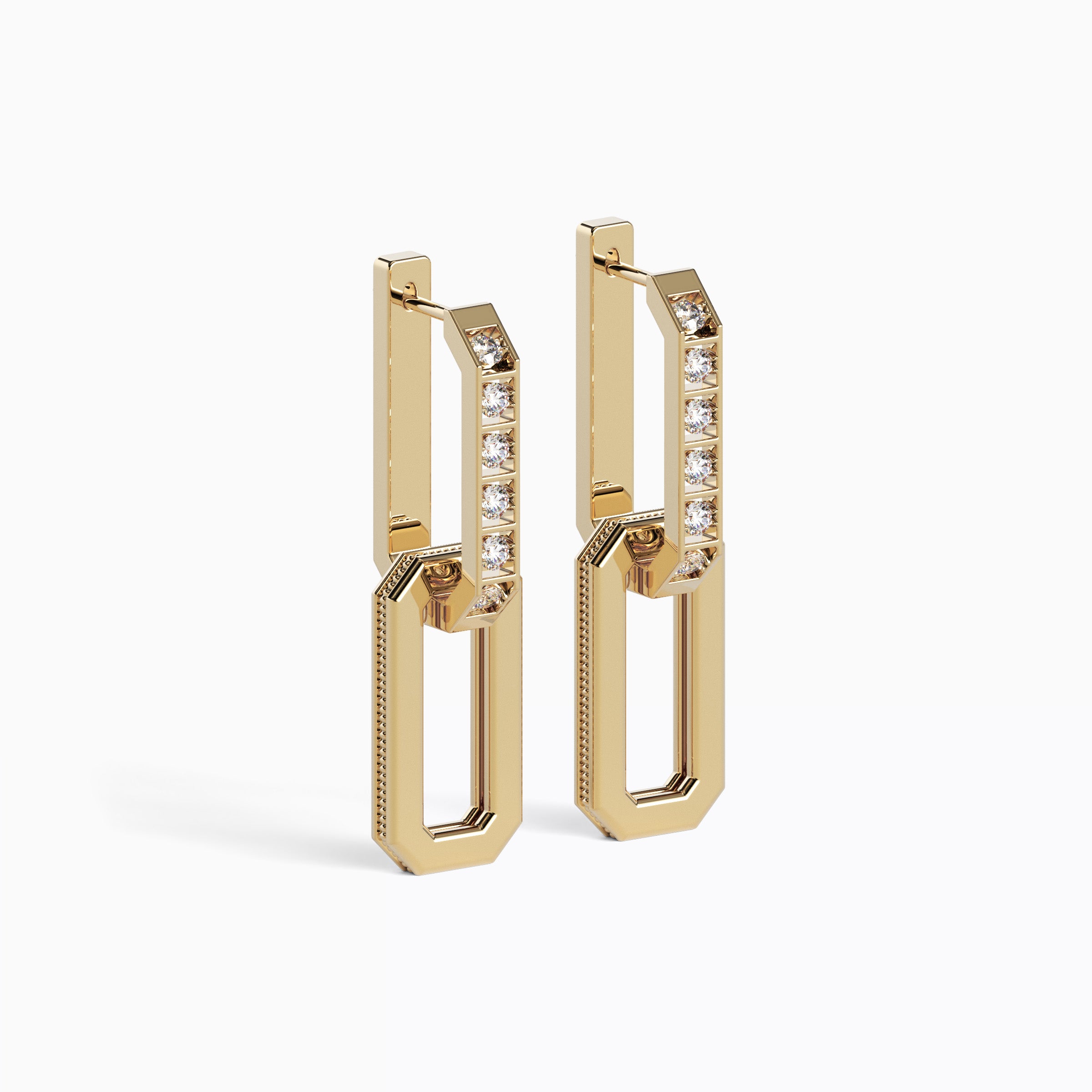 diamond studded gold chain hoop earrings
