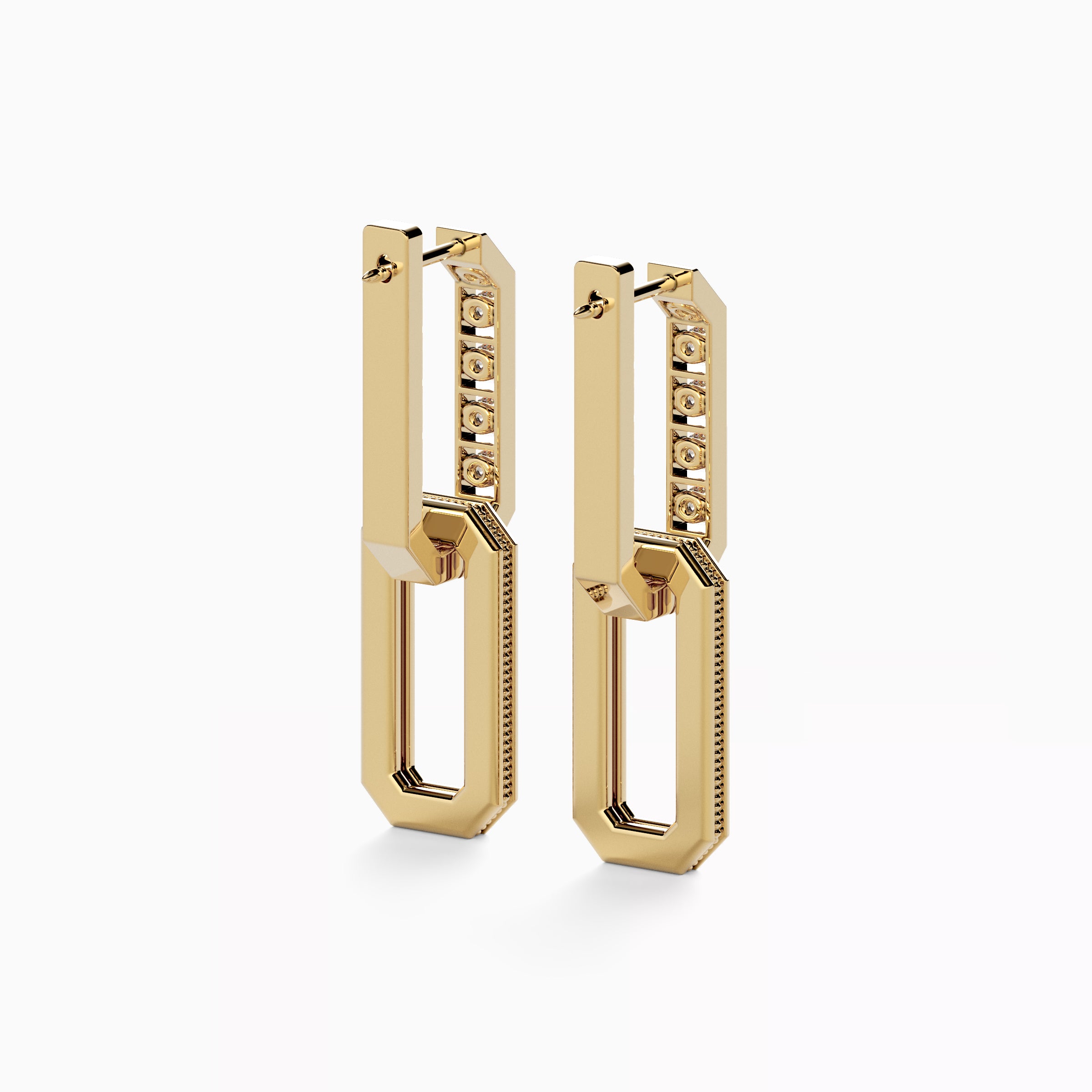 Gold chain hoop and drop earrings