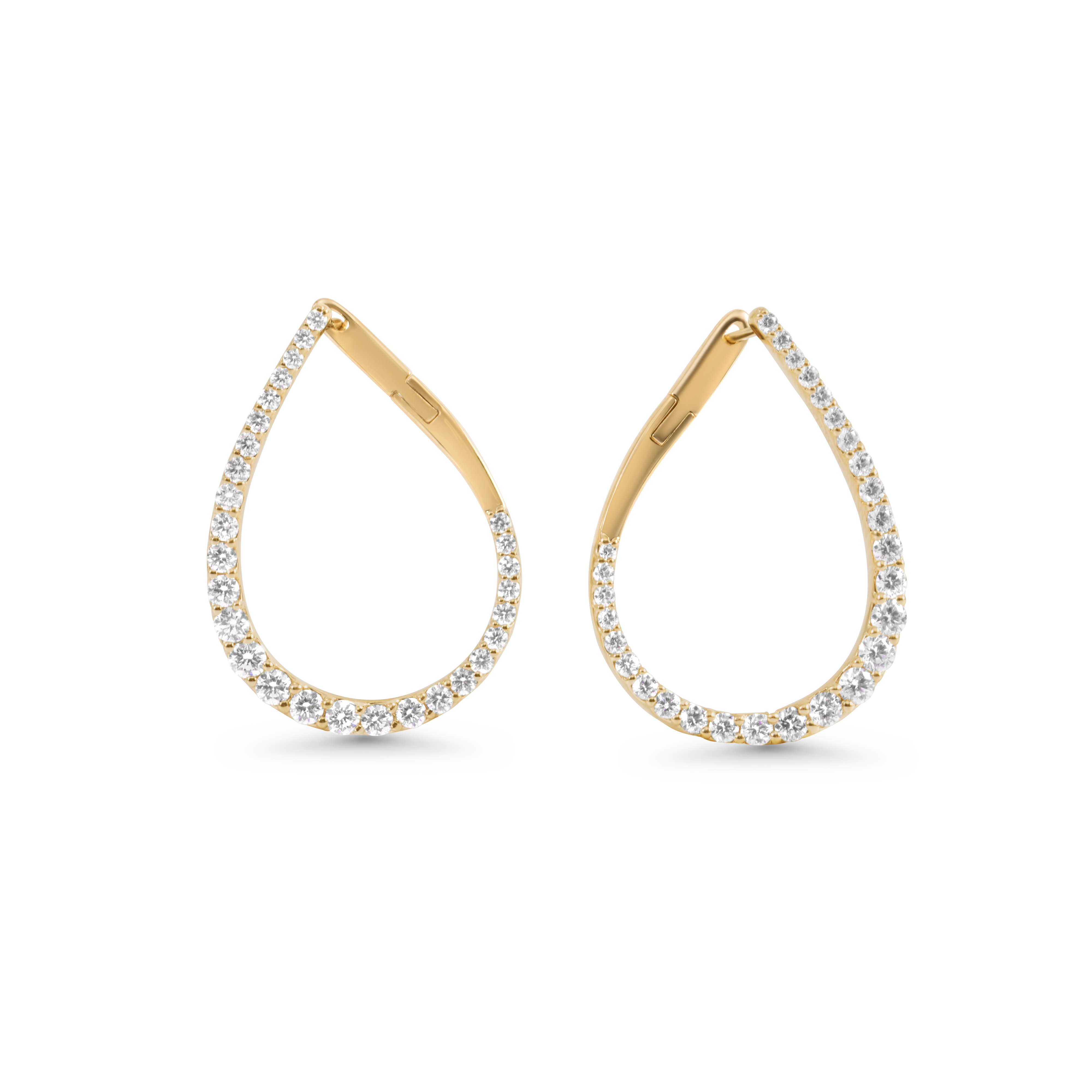 Boucles d'oreilles créoles en forme de larme serties de diamants | Or 14 carats
