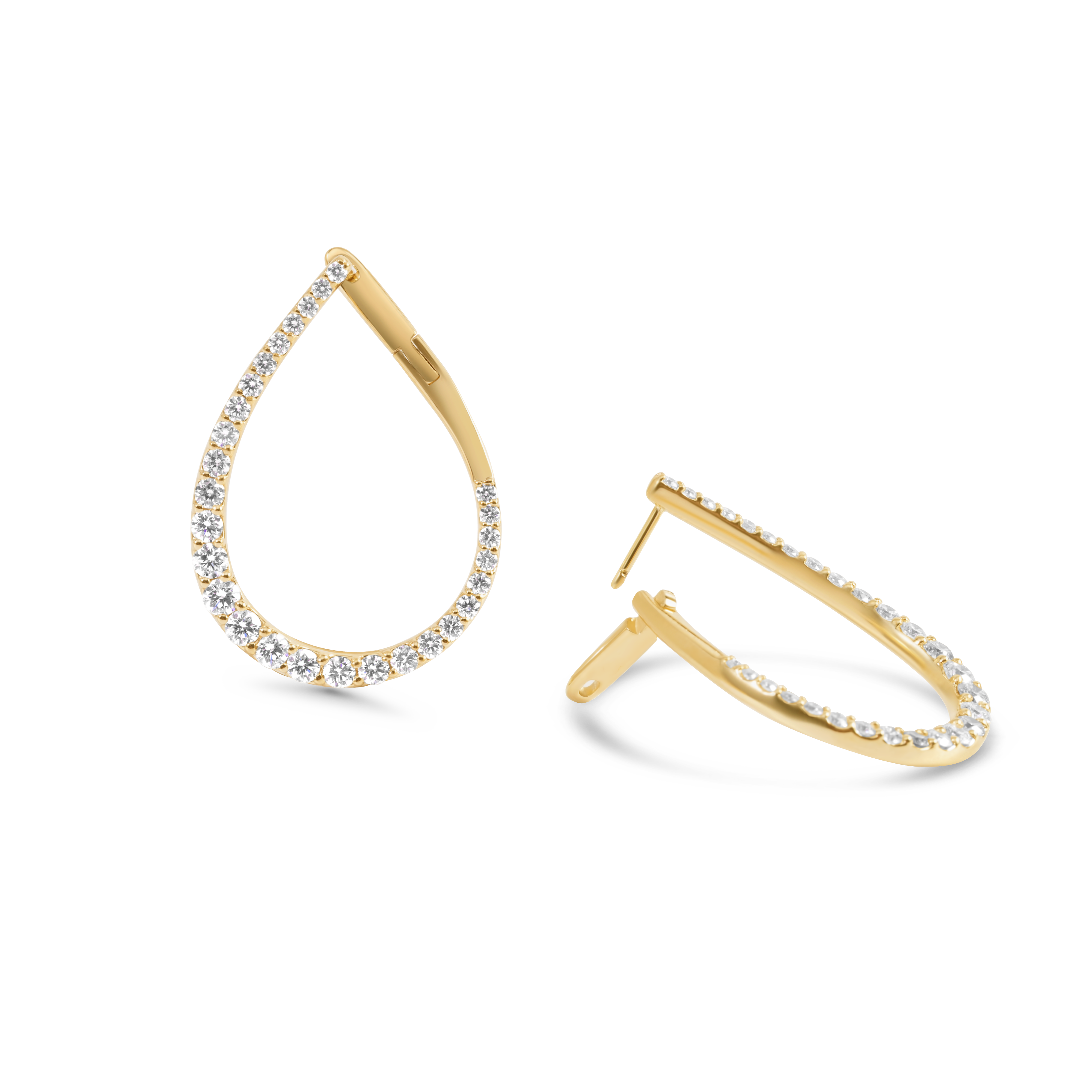 Diamond teardrop hoop earrings | 14K Gold