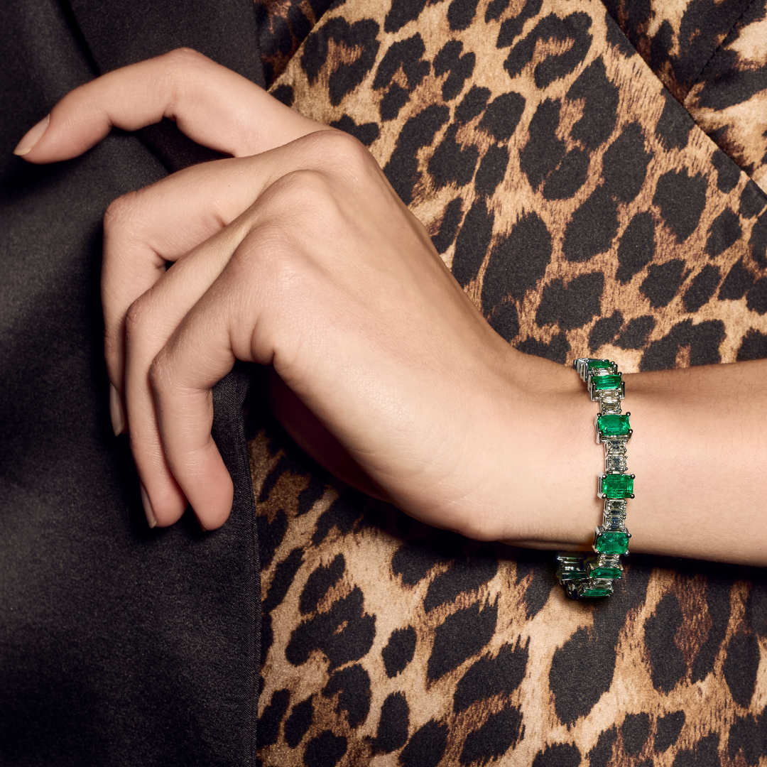 Emerald & Diamond Tennis Bracelet | Platinum