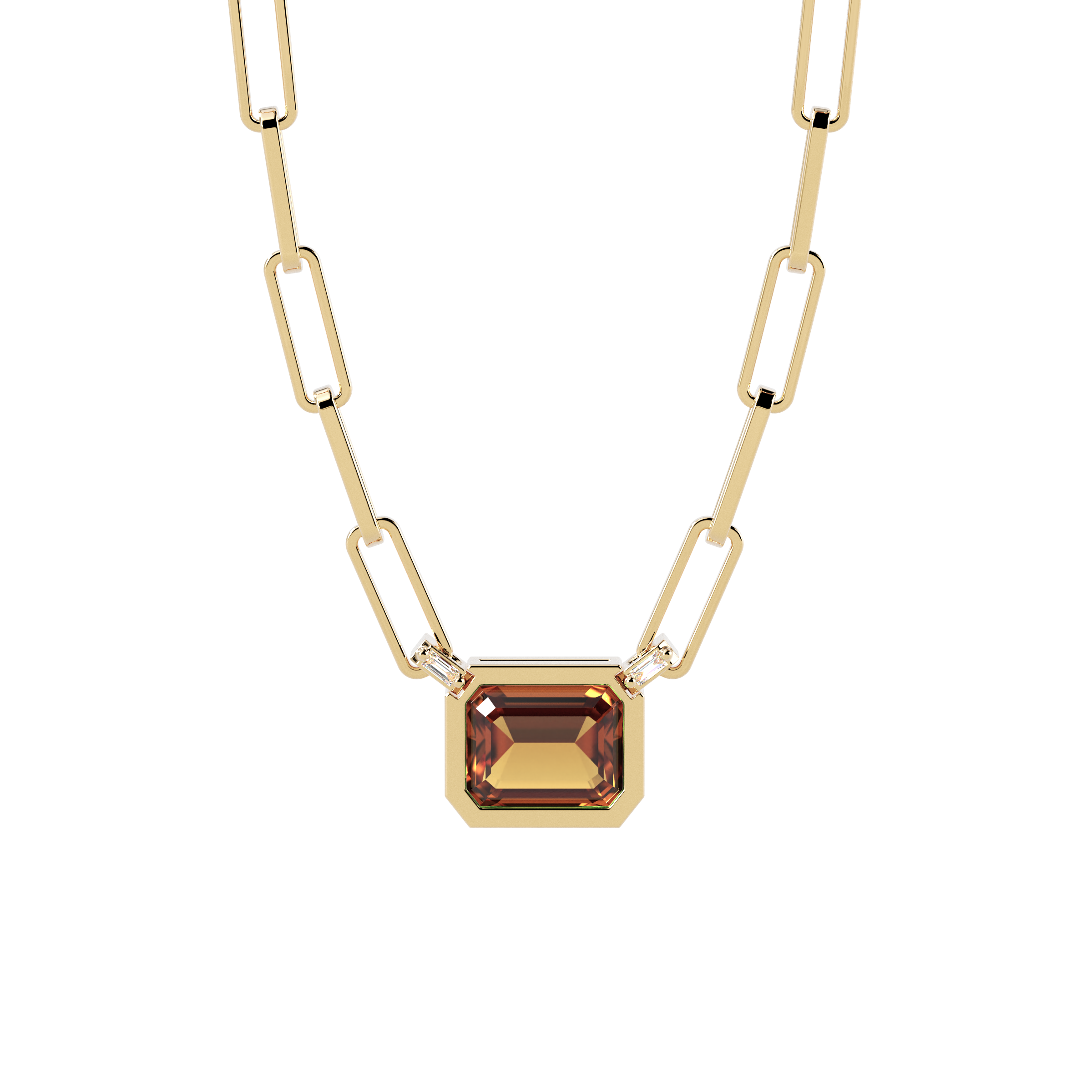 Collier trombone en citrine et diamants | Or 14 carats