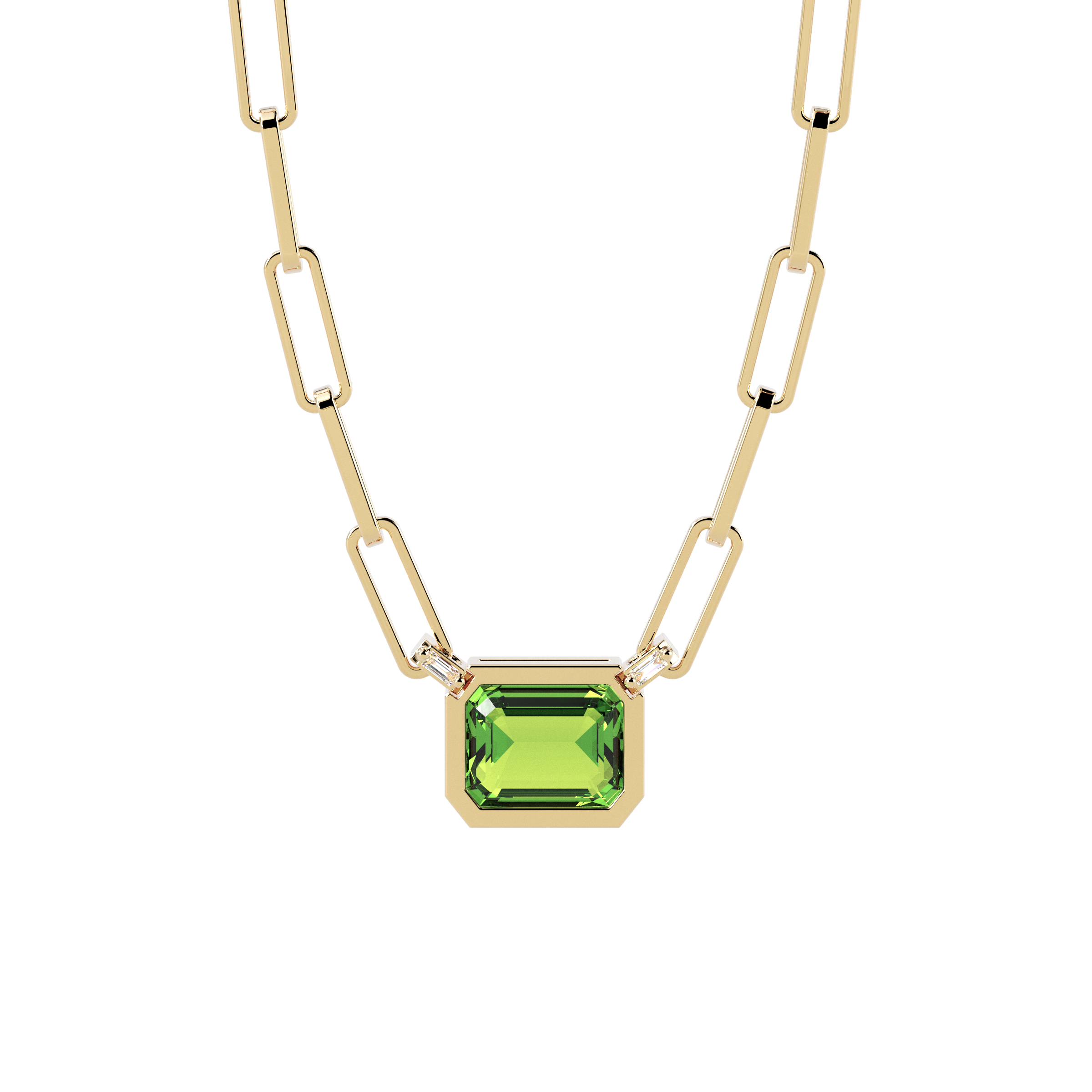 Collier trombone en péridot et diamants | Or 14 carats