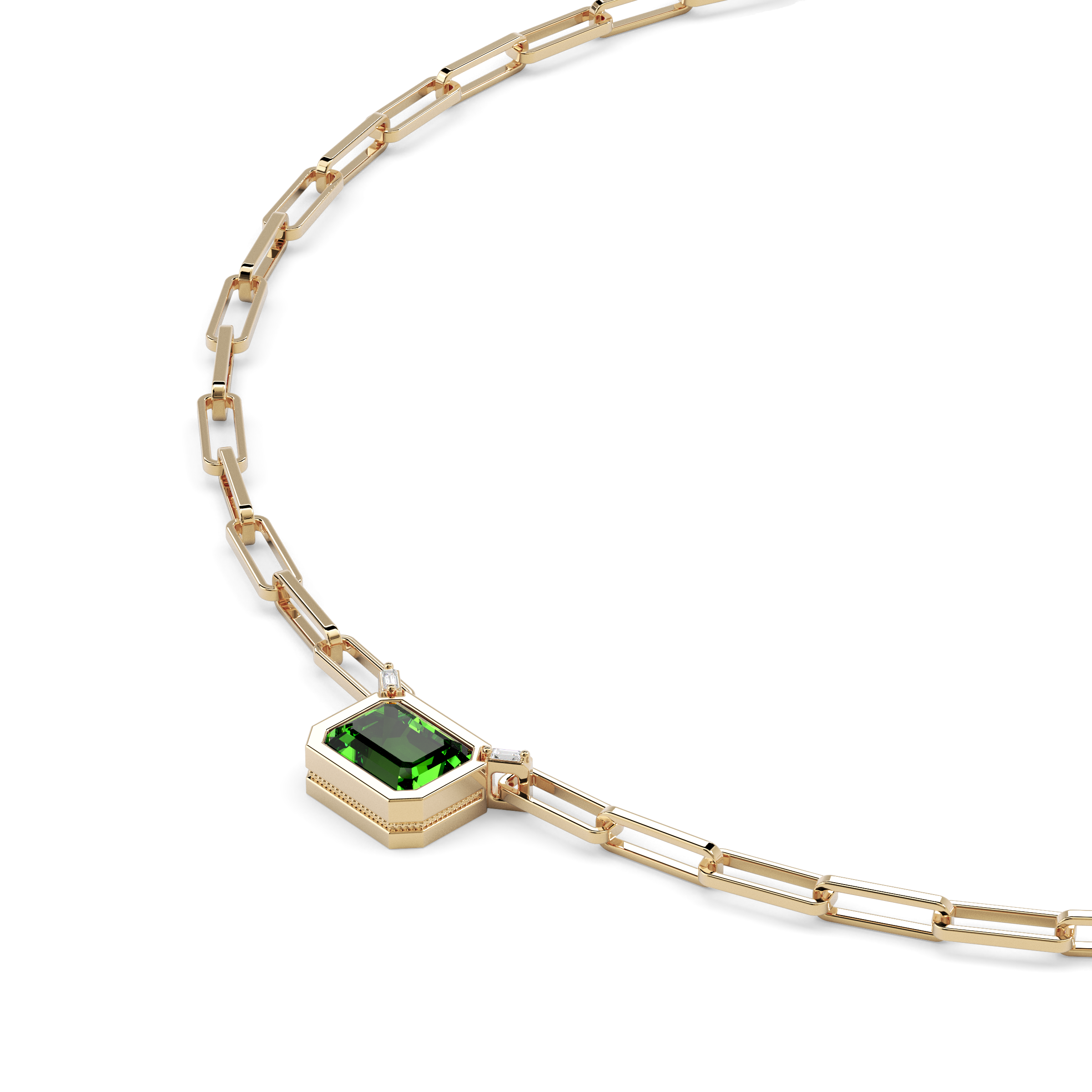 Collier trombone en péridot et diamants | Or 14 carats