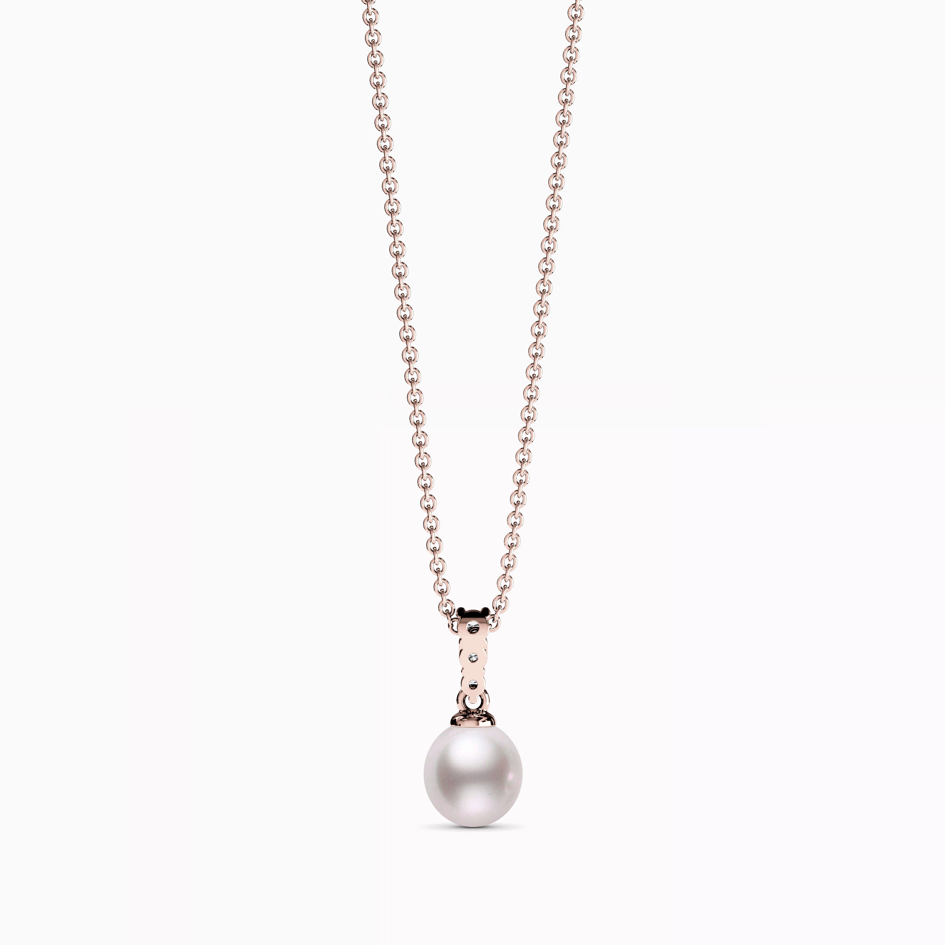 Akoya Pearl Diamond Bar Pendant Necklace | 14K Gold