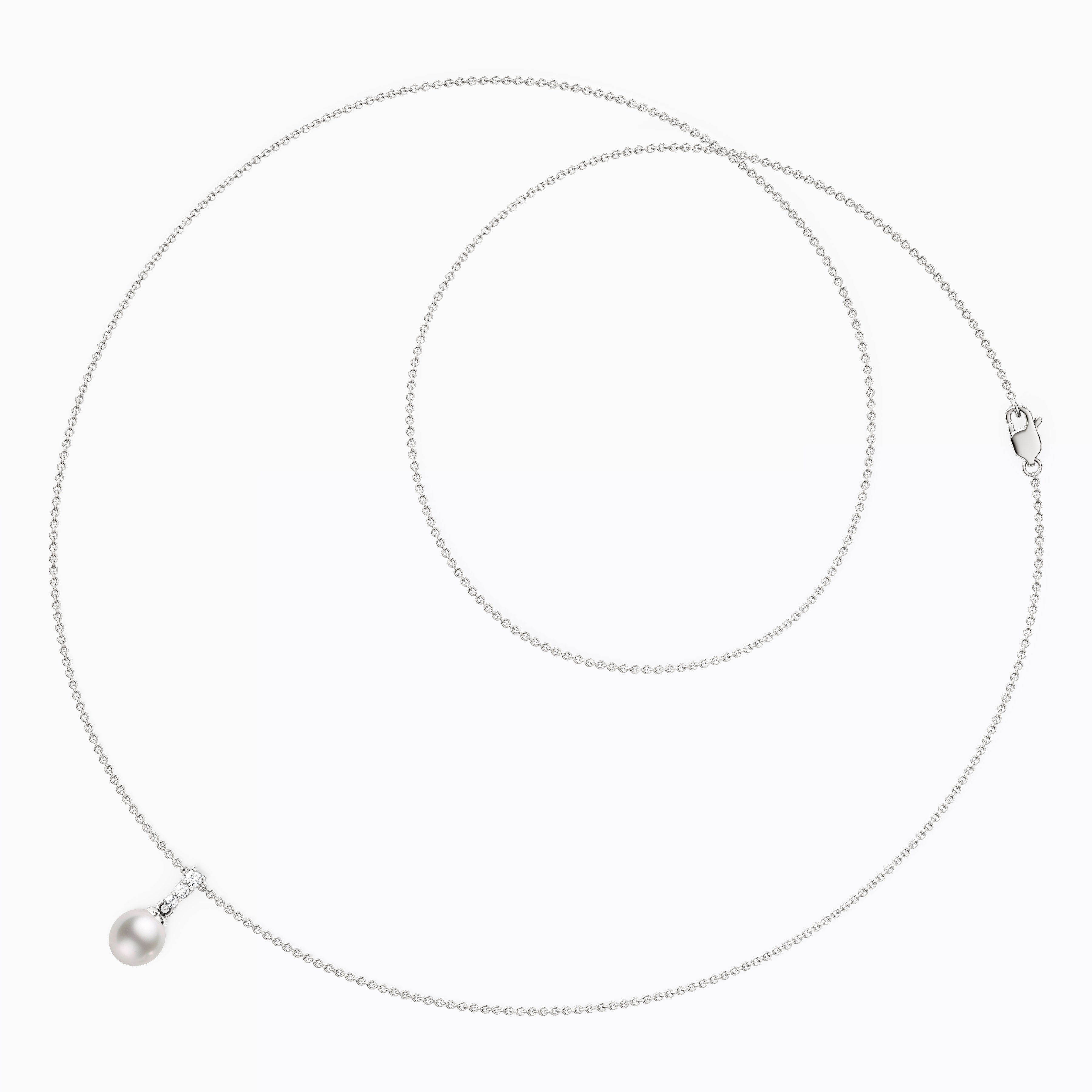 Akoya Pearl Diamond Bar Pendant Necklace | 14K Gold