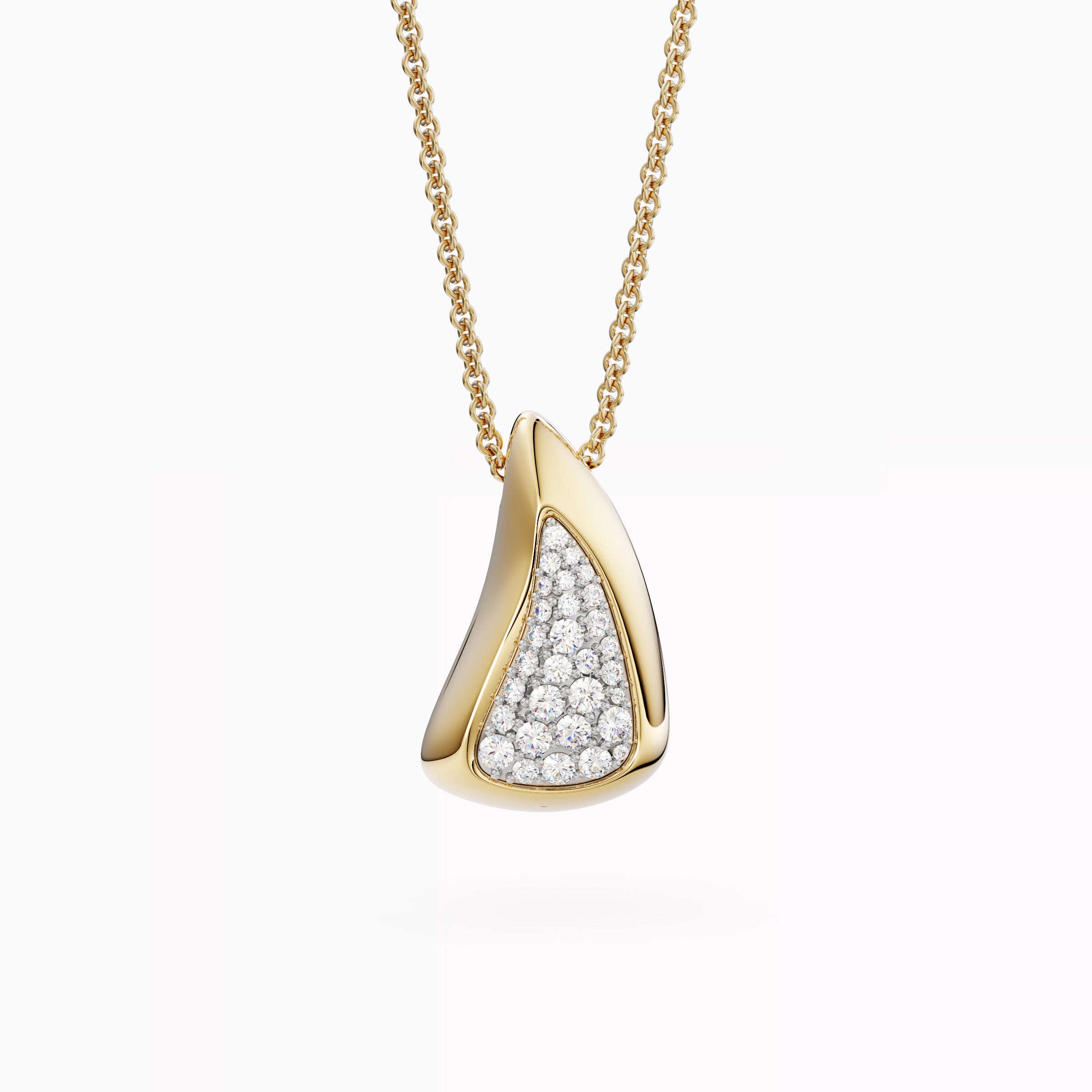 Crescent Pendant Necklace in 18K Gold and Platinum with Diamond Pavé