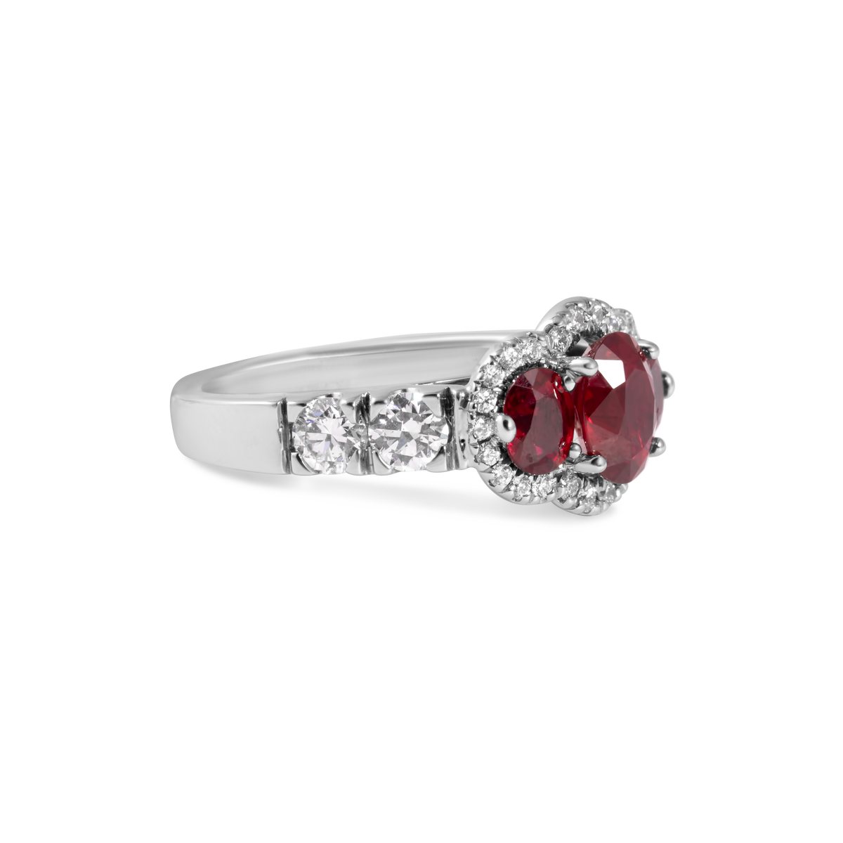 Three-Stone Ruby Ring | White Gold & Diamonds