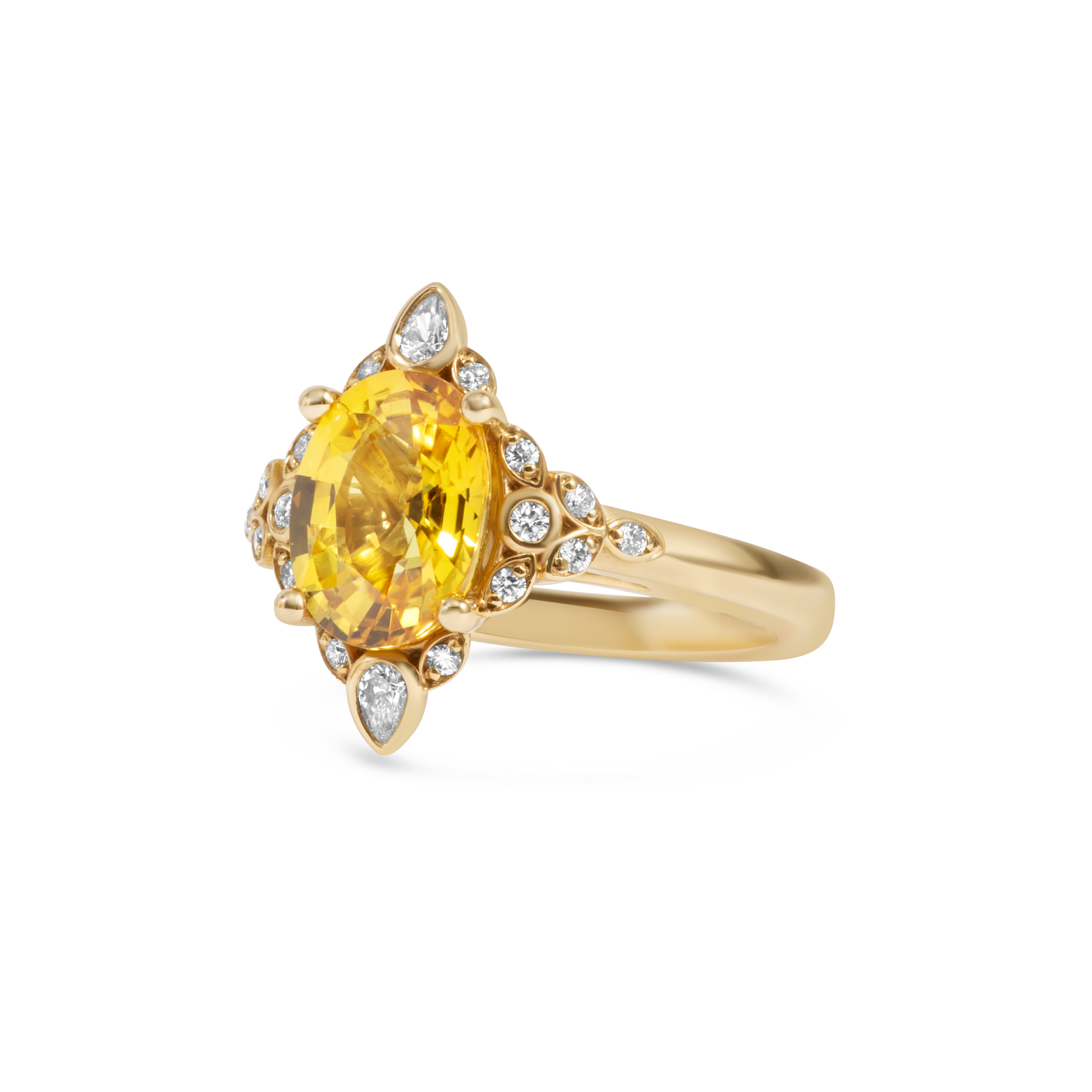 Yellow Sapphire & Diamond Ring | 14K Gold