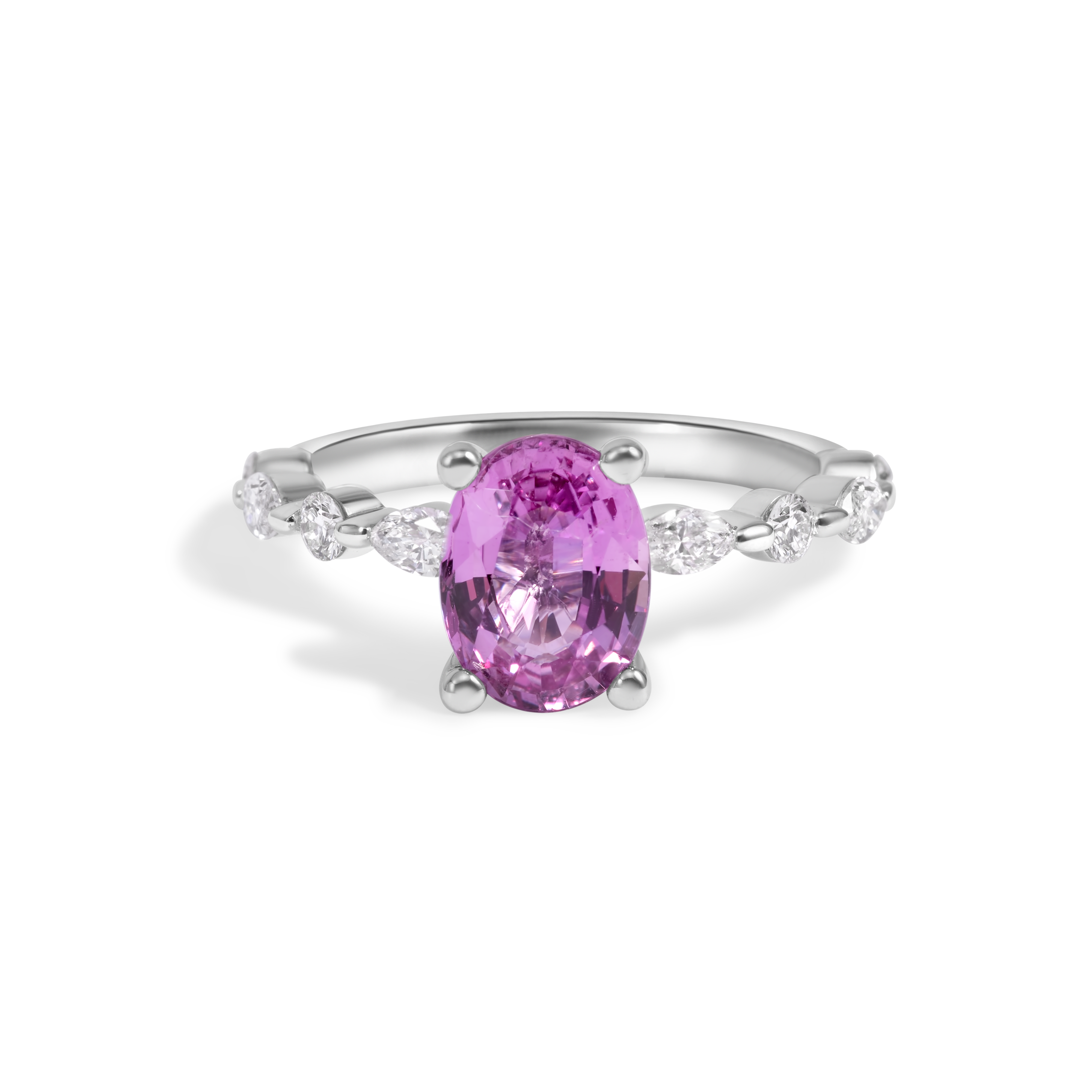 Pink Sapphire & Diamond Ring | 14K Gold