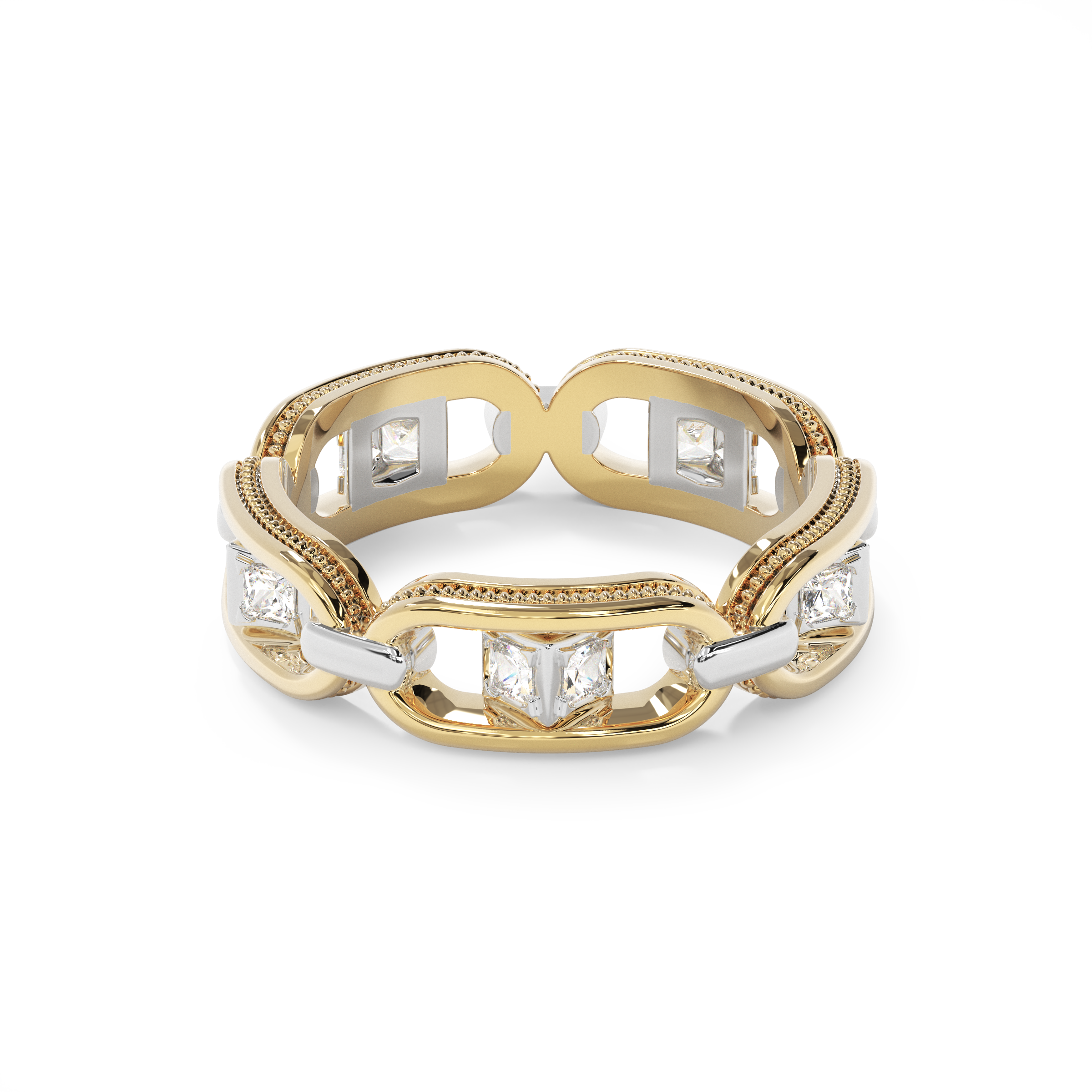Bague chaîne bicolore en or | Or 14 carats et diamants