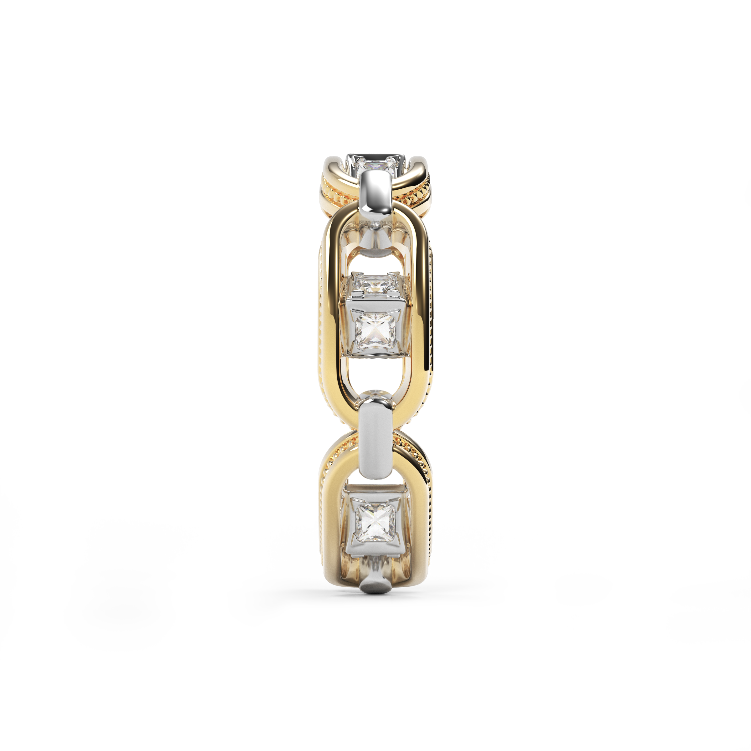 Bague chaîne bicolore en or | Or 14 carats et diamants
