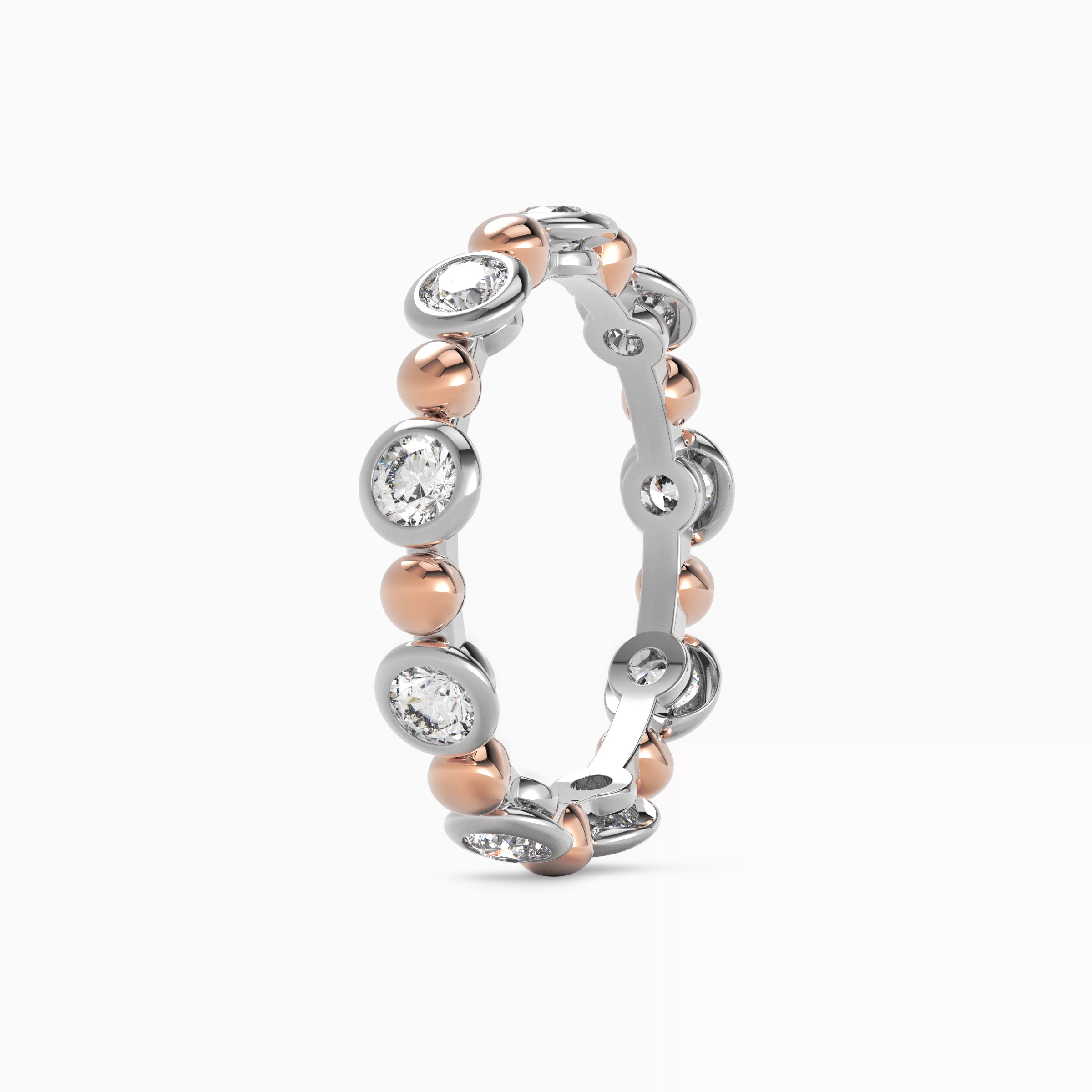 Spherical Wedding Band in 18K Rose Gold and Platinum with Diamonds
