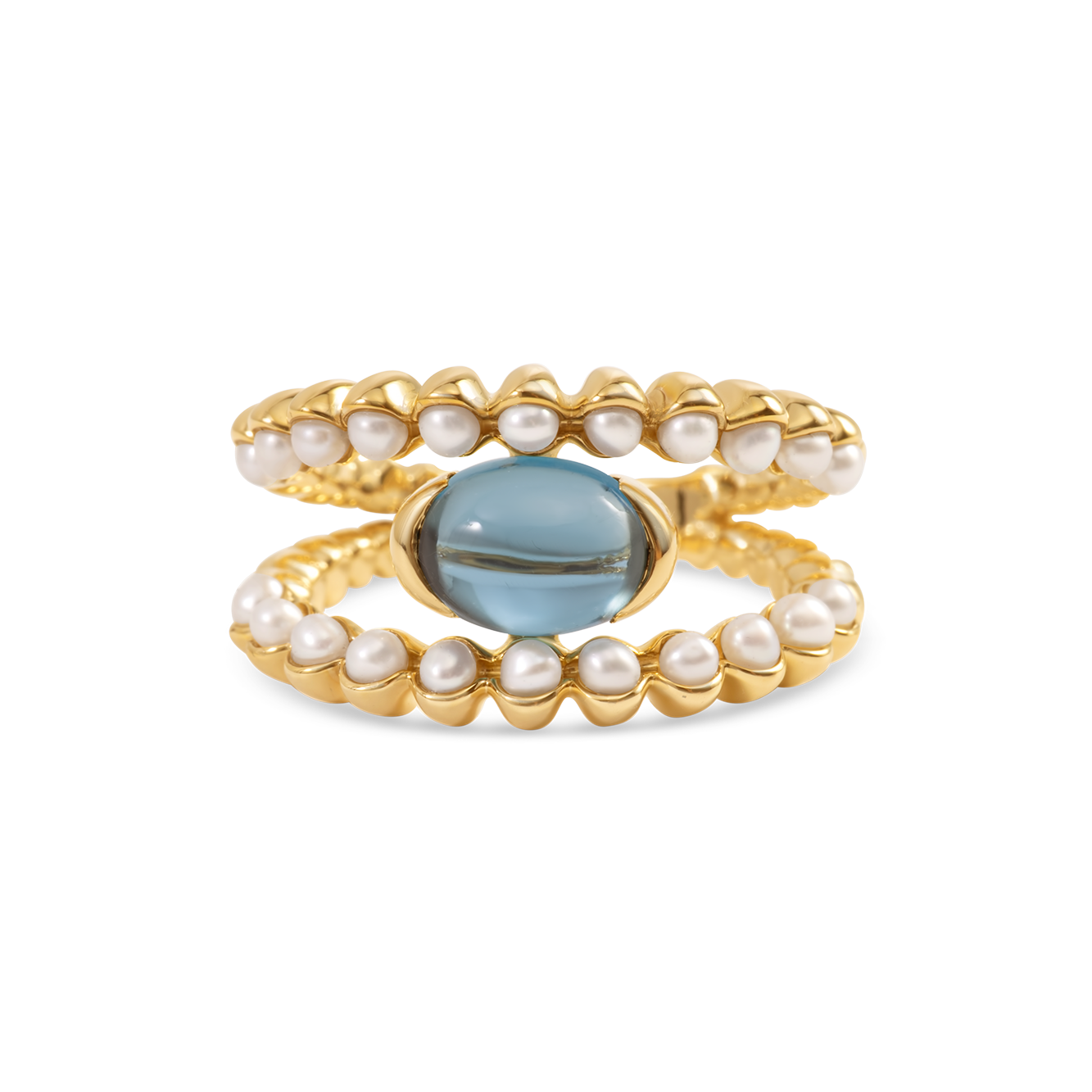 Bague en topaze et perle Akoya | Or 18 carats