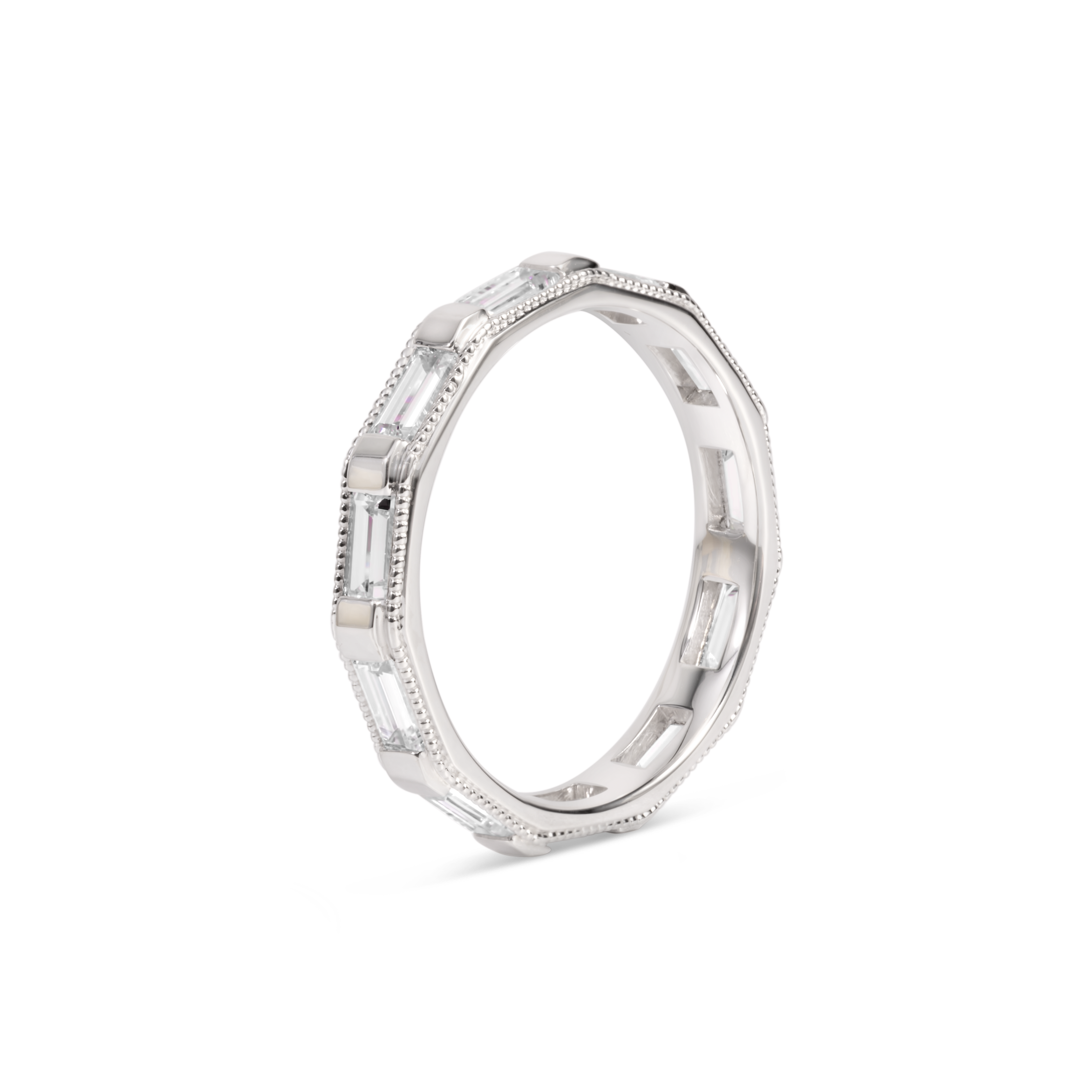 Emerald Cut Diamond Wedding Band with Milgrain Detail | 18K Gold