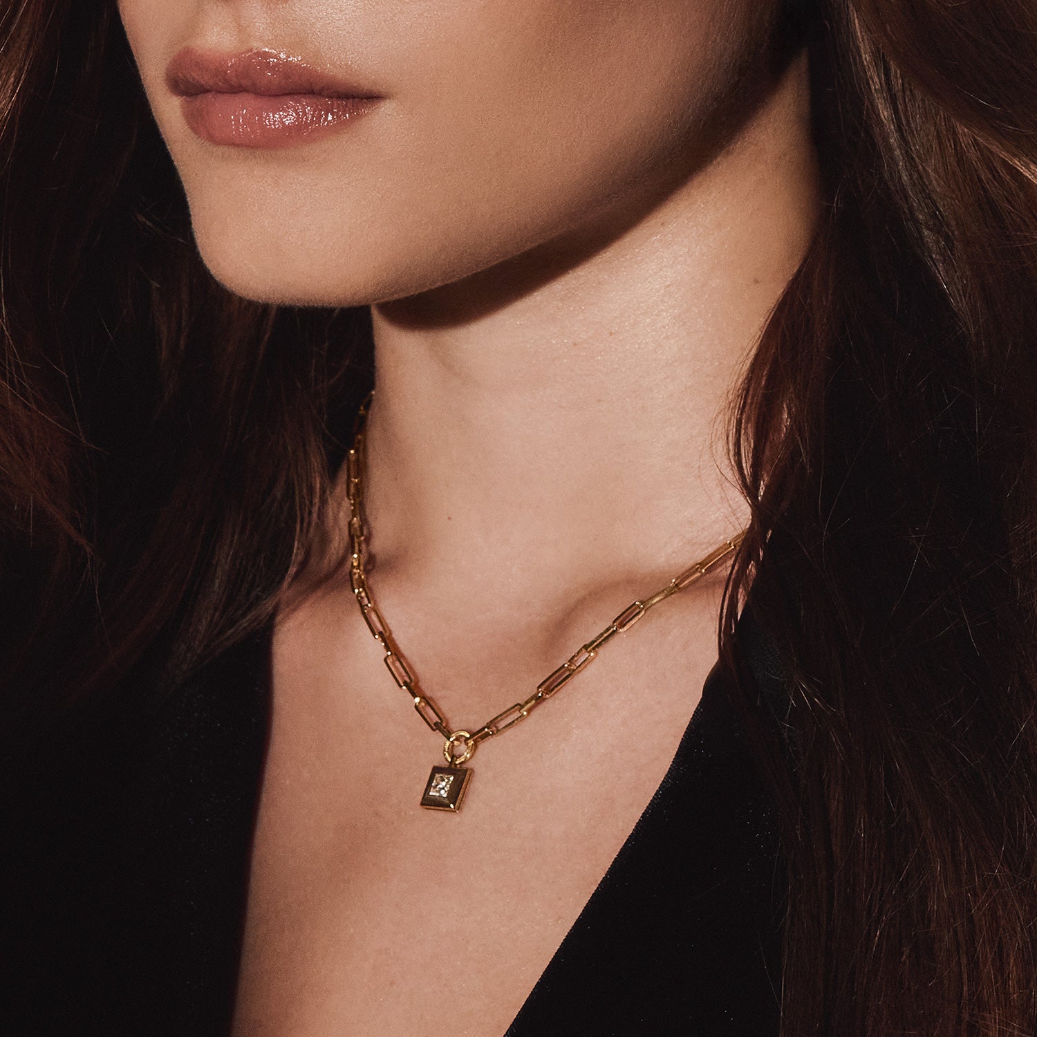 Diamond paperclip necklace | 18K Gold