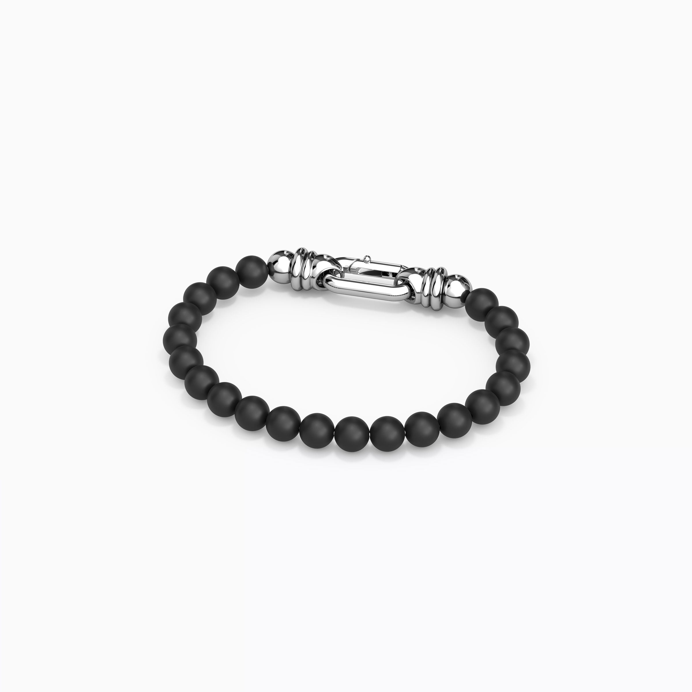 Bracelet à boucle en perles d'onyx et argent sterling 8 mm