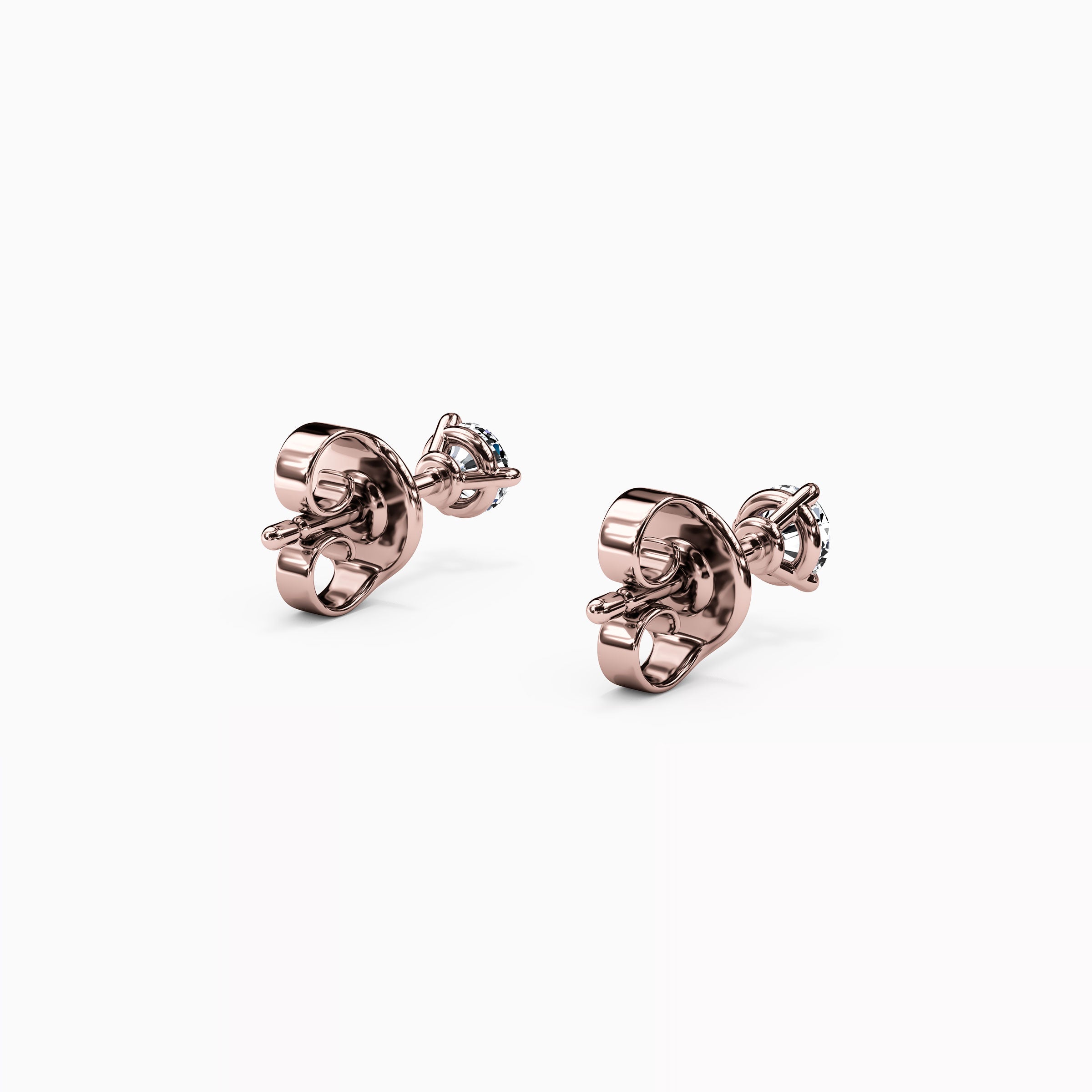 Boucles d'oreilles solitaire diamant rond à 3 griffes | Or 14 carats
