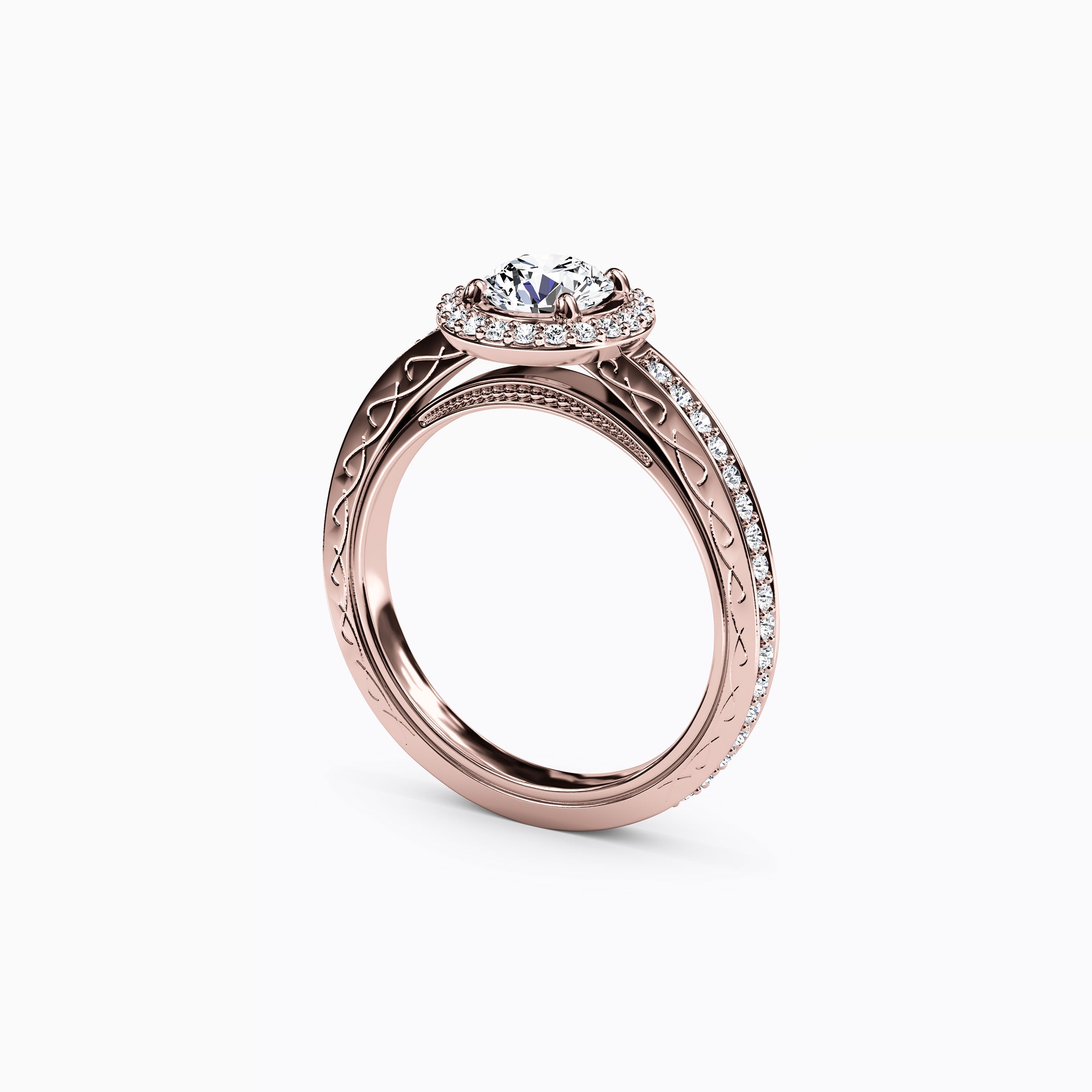 Bague de fiançailles Halo Pavé en or 18 carats