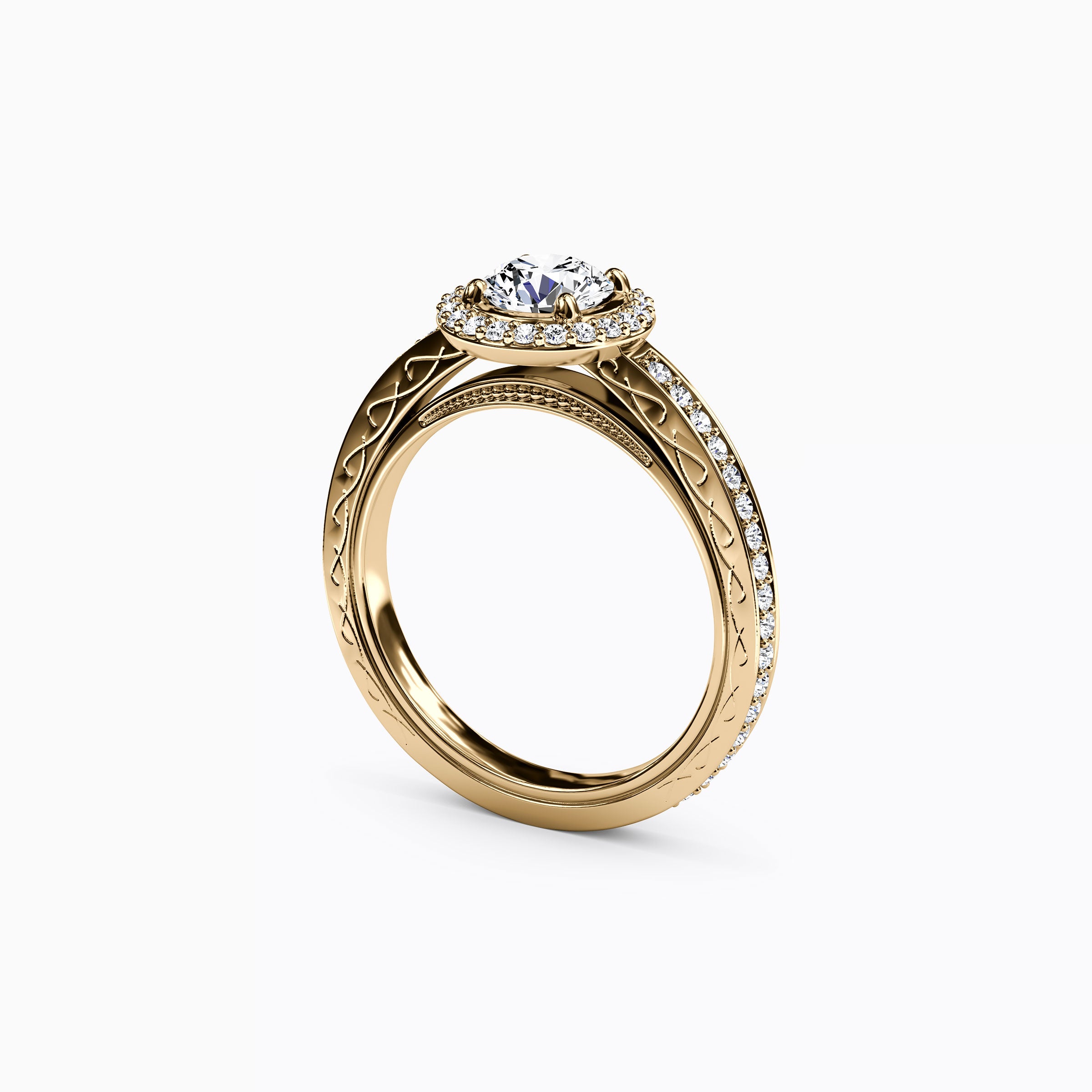 Bague de fiançailles Halo Pavé en or 18 carats