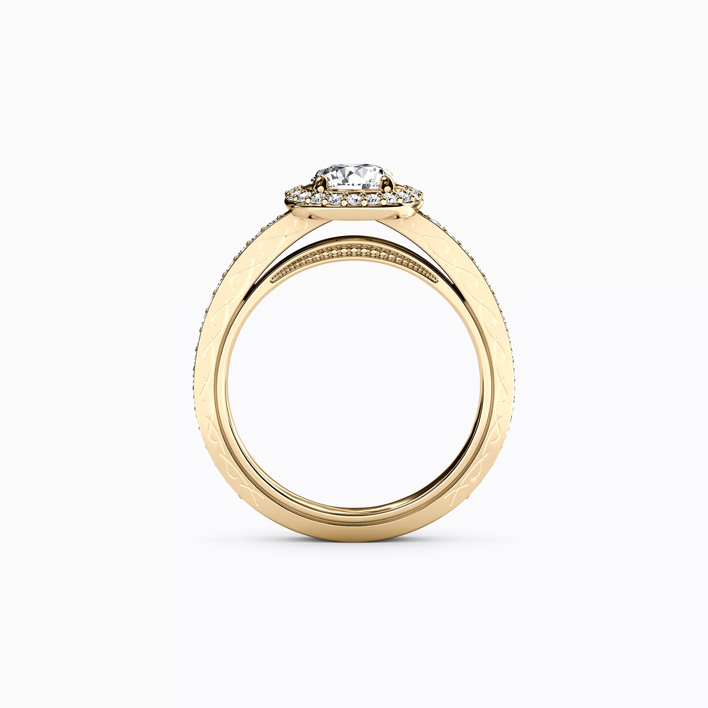 Bague de fiançailles Halo Pavé en or 18 carats