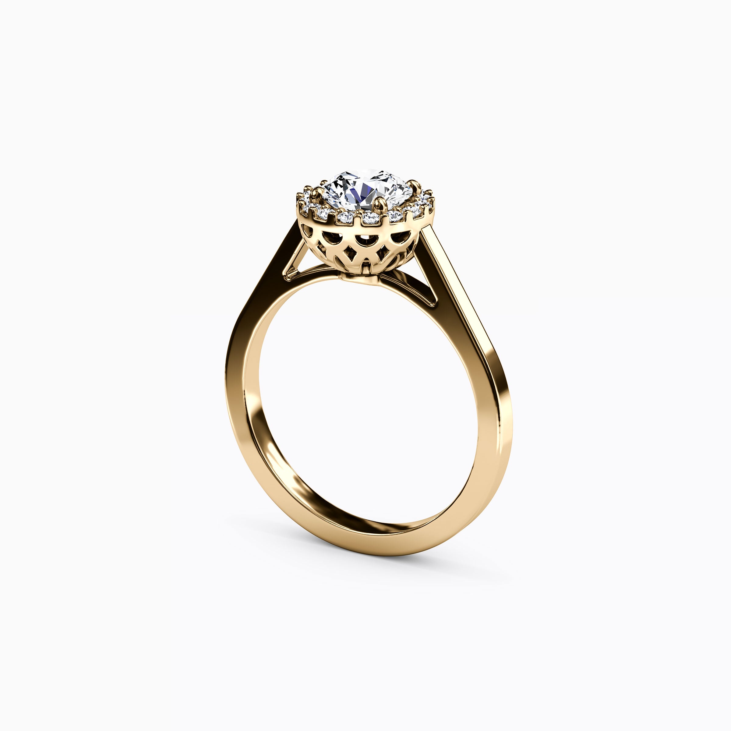 Bague de fiançailles Halo Pierced Gallery en or 18 carats