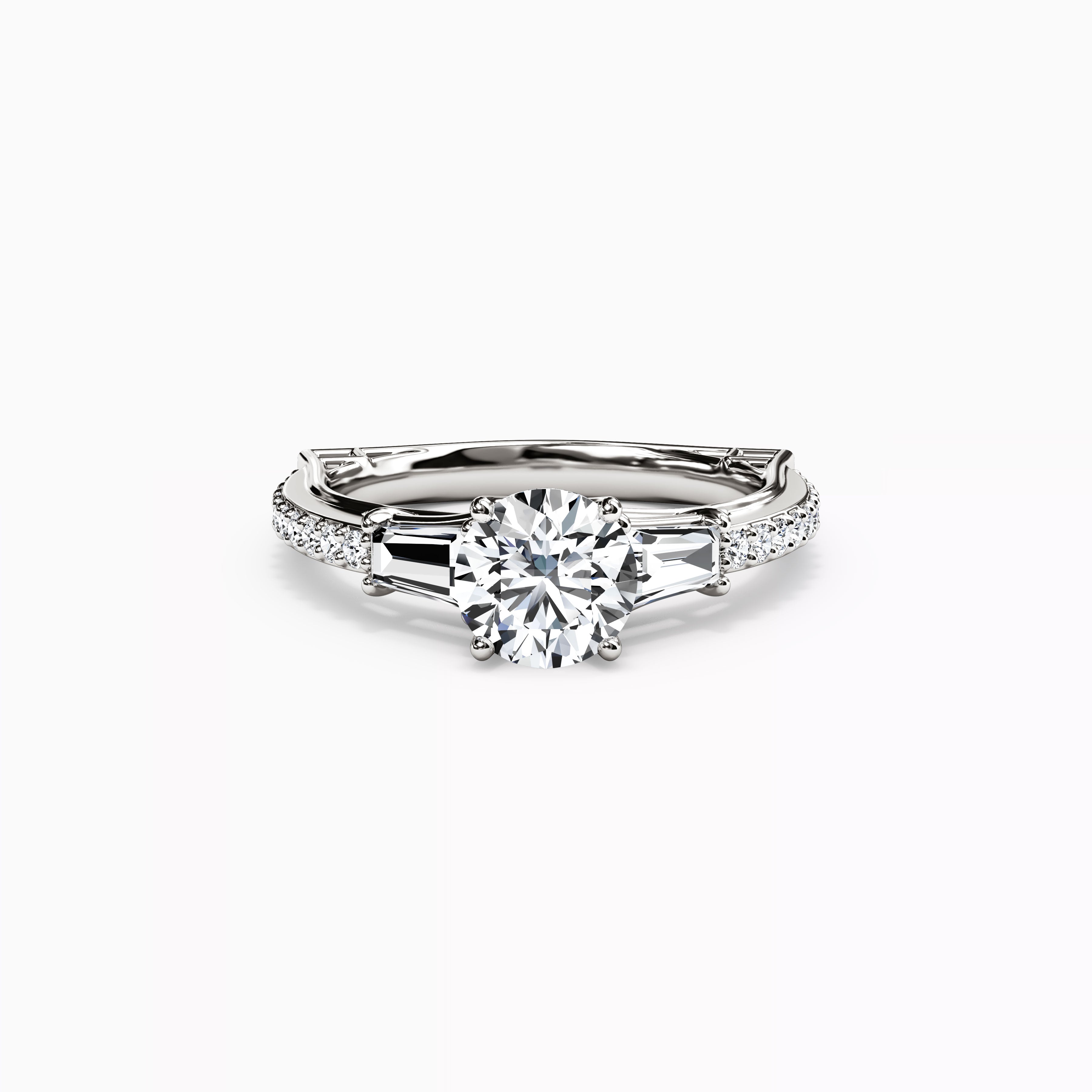 Bague de fiançailles trois pierres baguette en platine