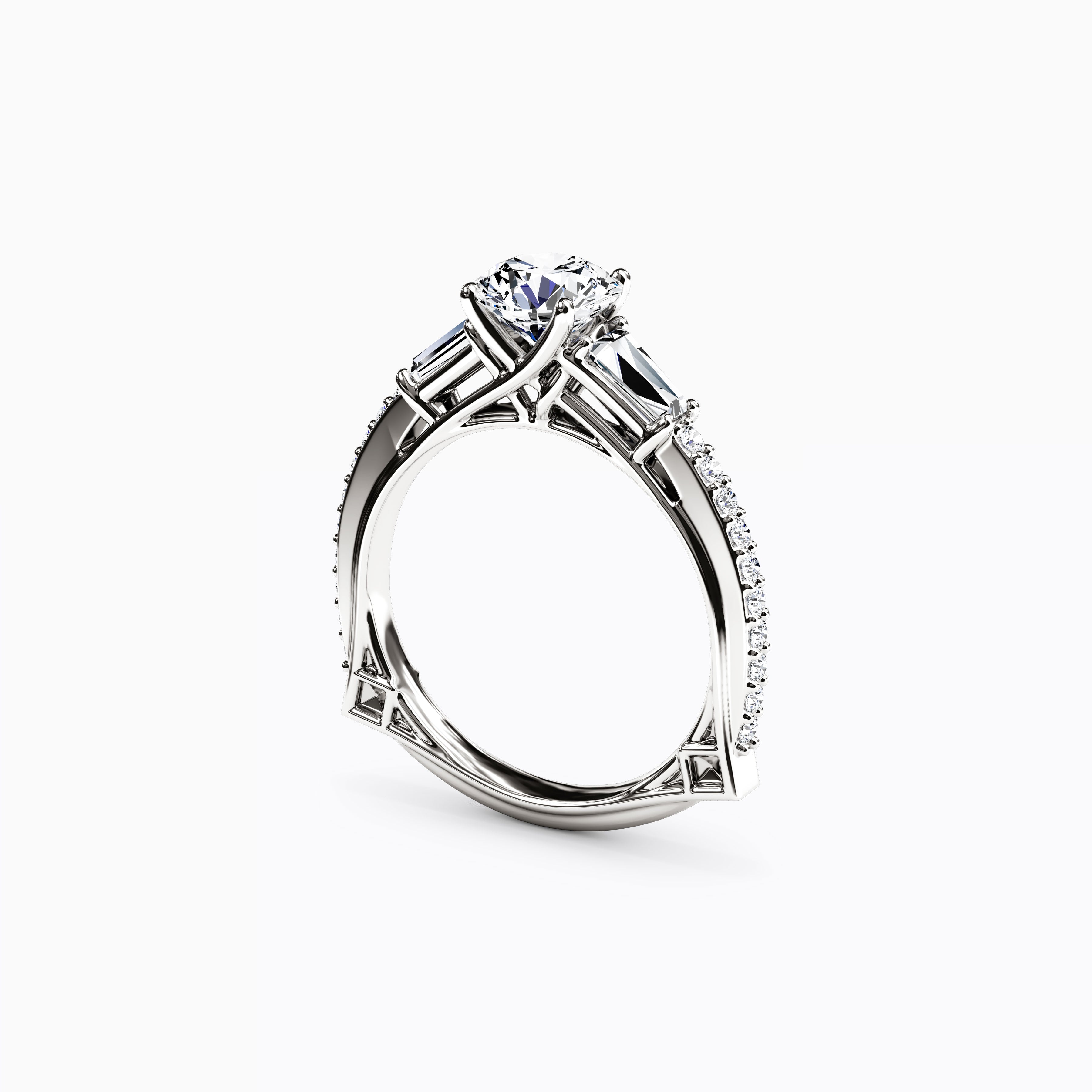 Bague de fiançailles trois pierres baguette en platine