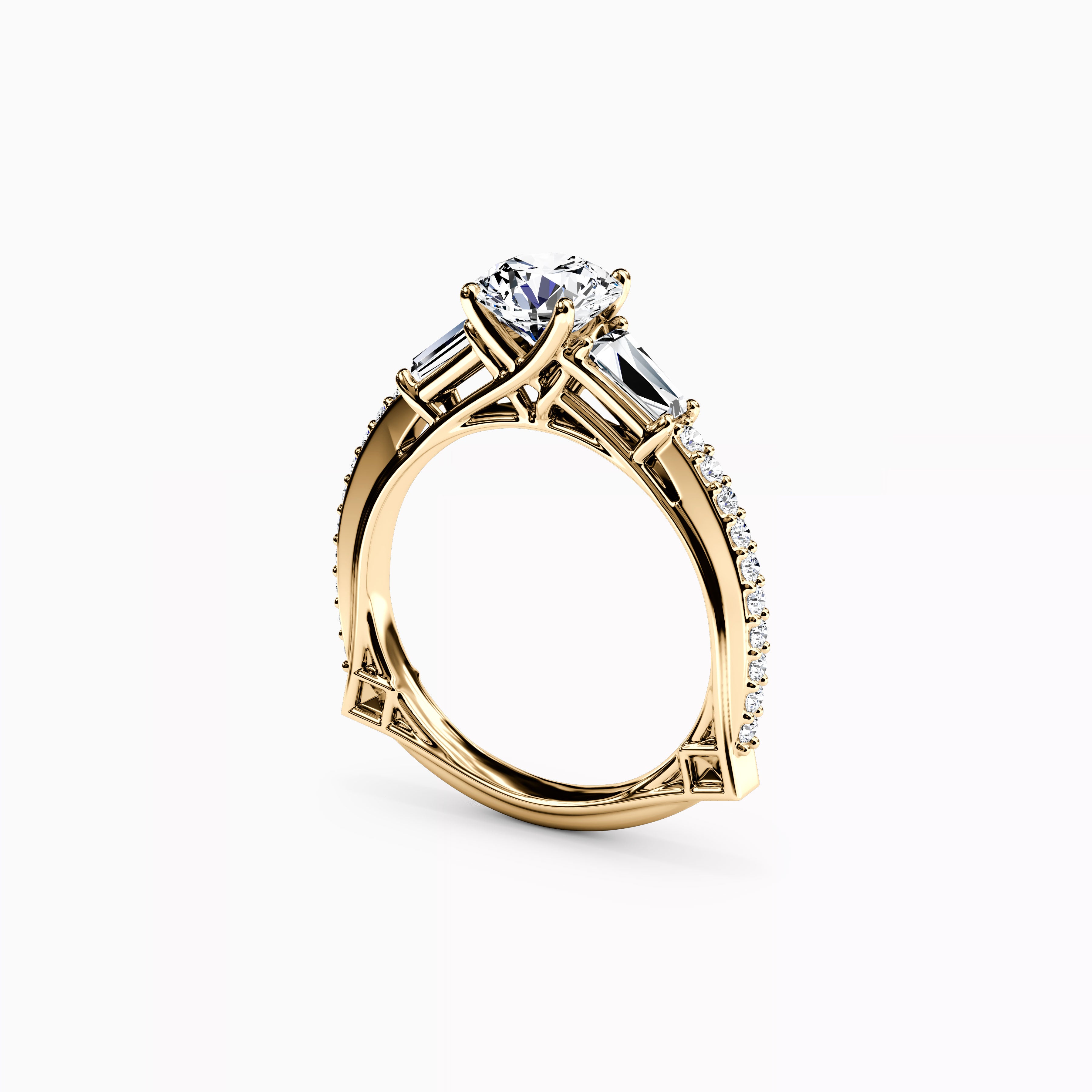 Bague de fiançailles trois pierres baguette en or 18 carats