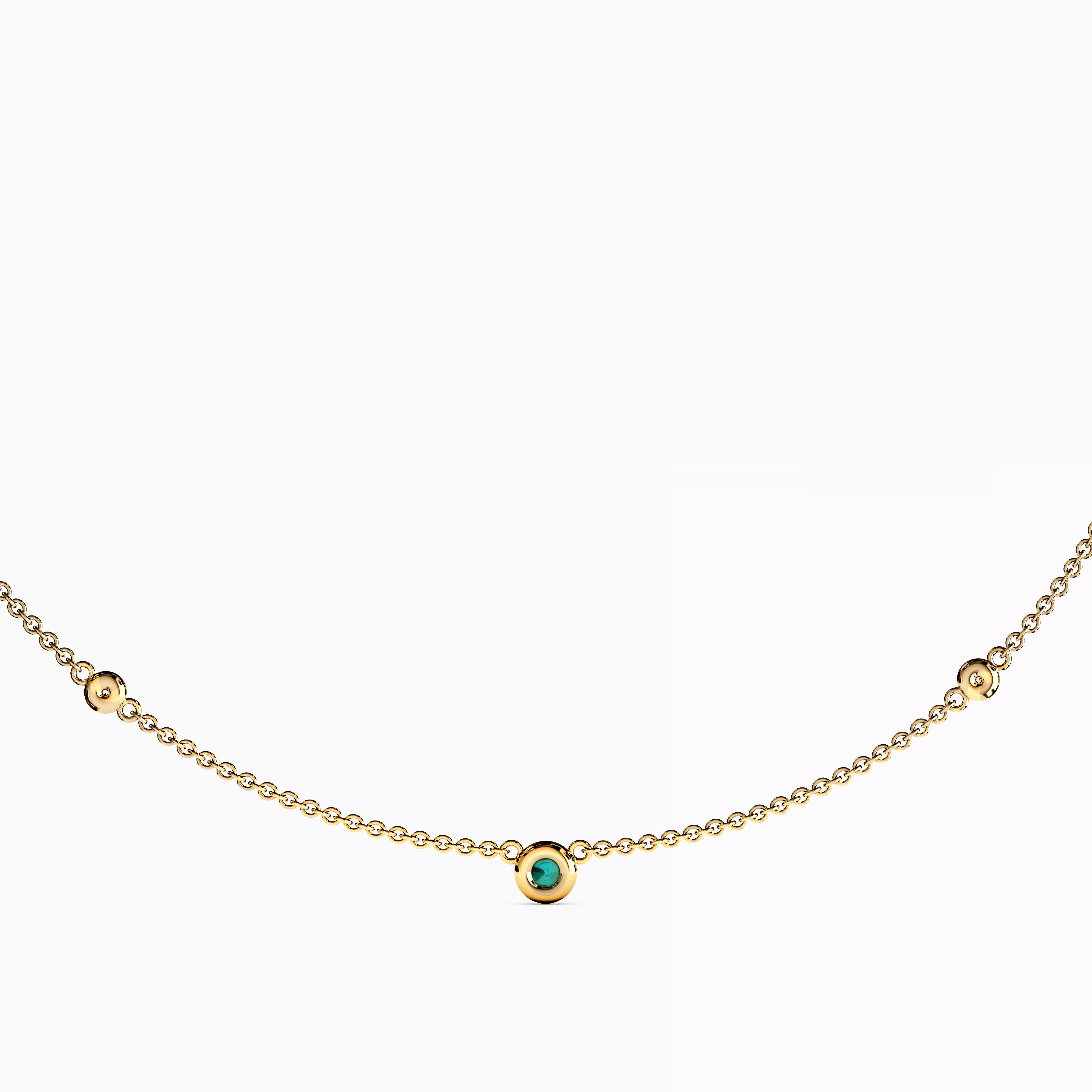 Collier serti clos d'émeraudes et de diamants | Or 14 carats