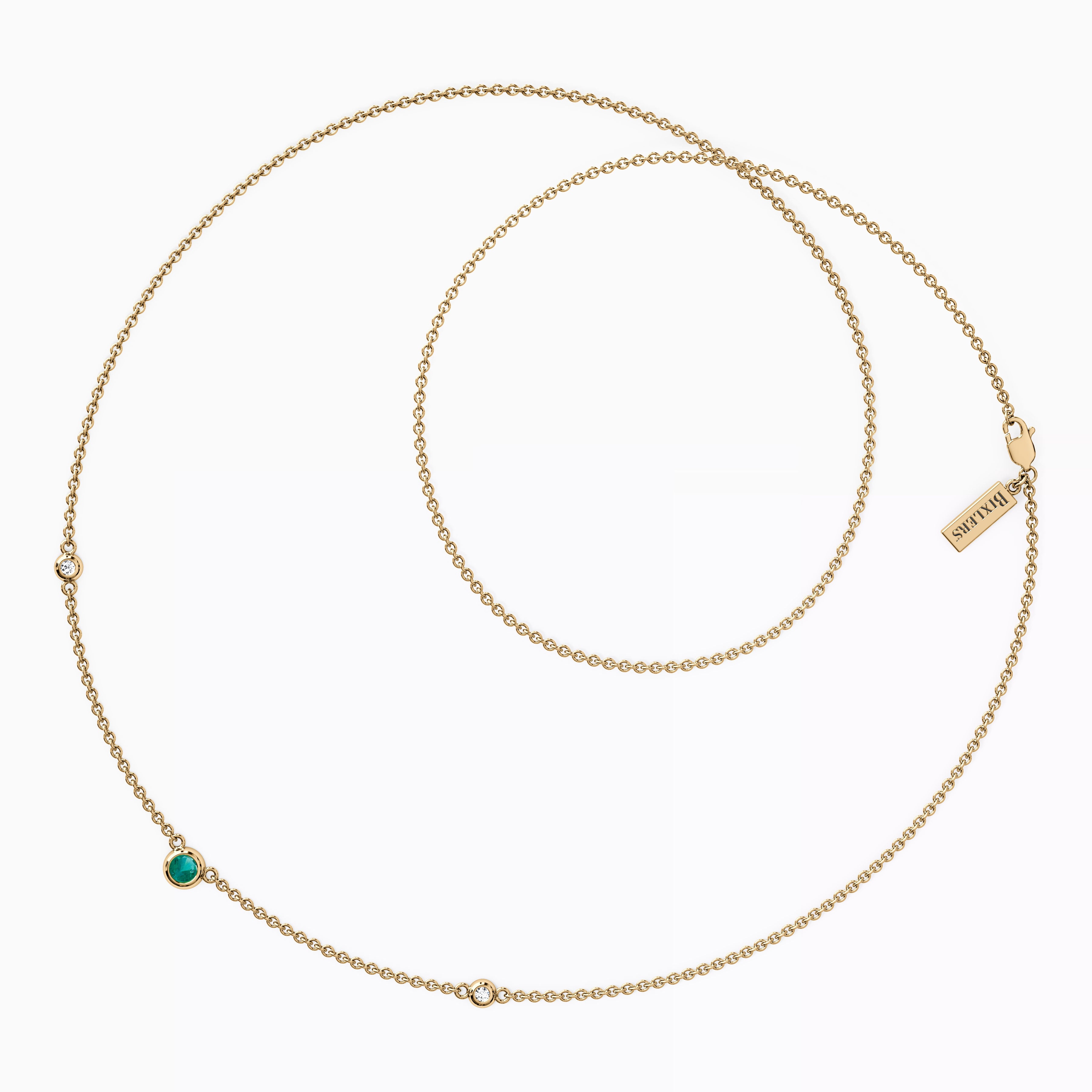 Collier serti clos d'émeraudes et de diamants | Or 14 carats