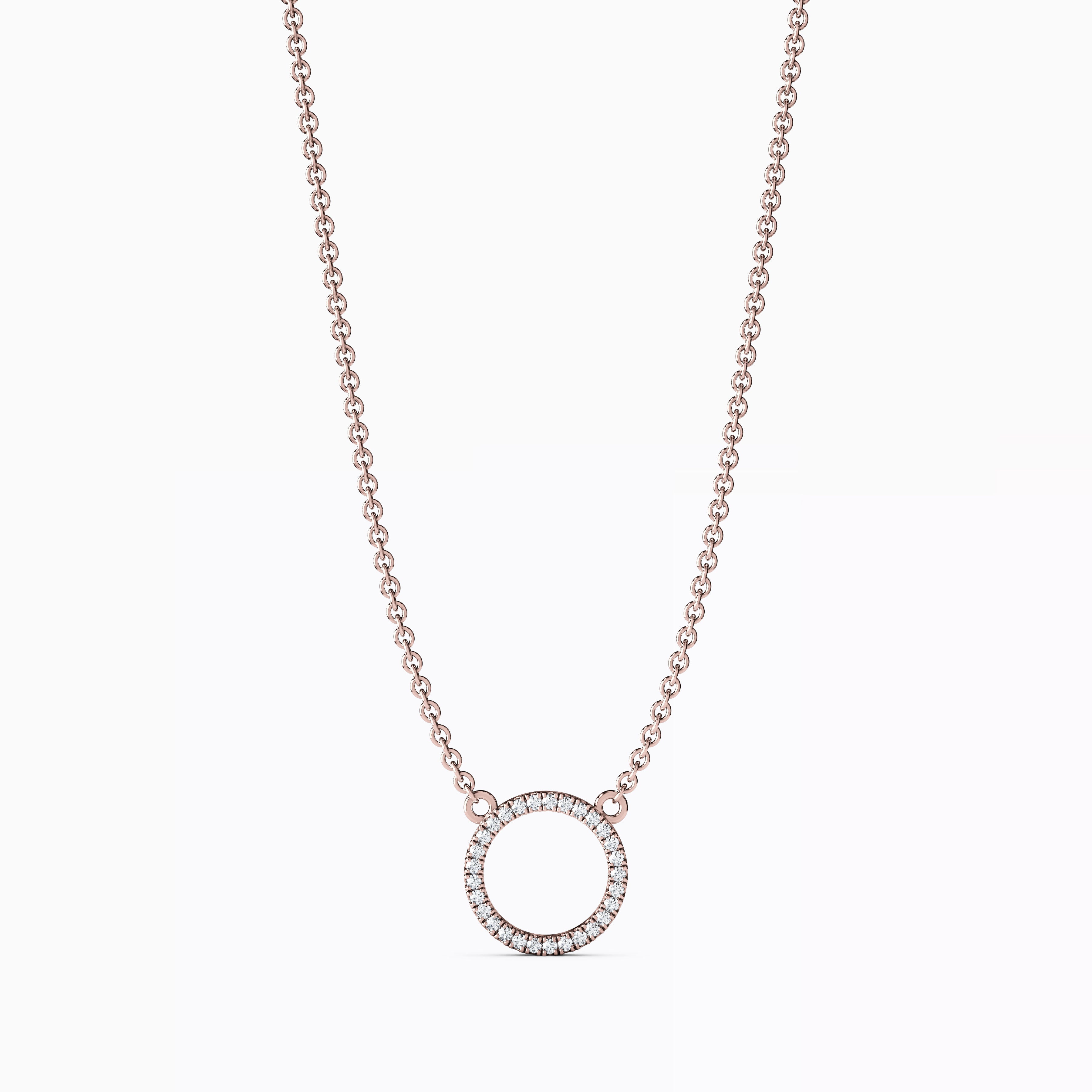 Diamond Hollow Circle Necklace | 14K Gold