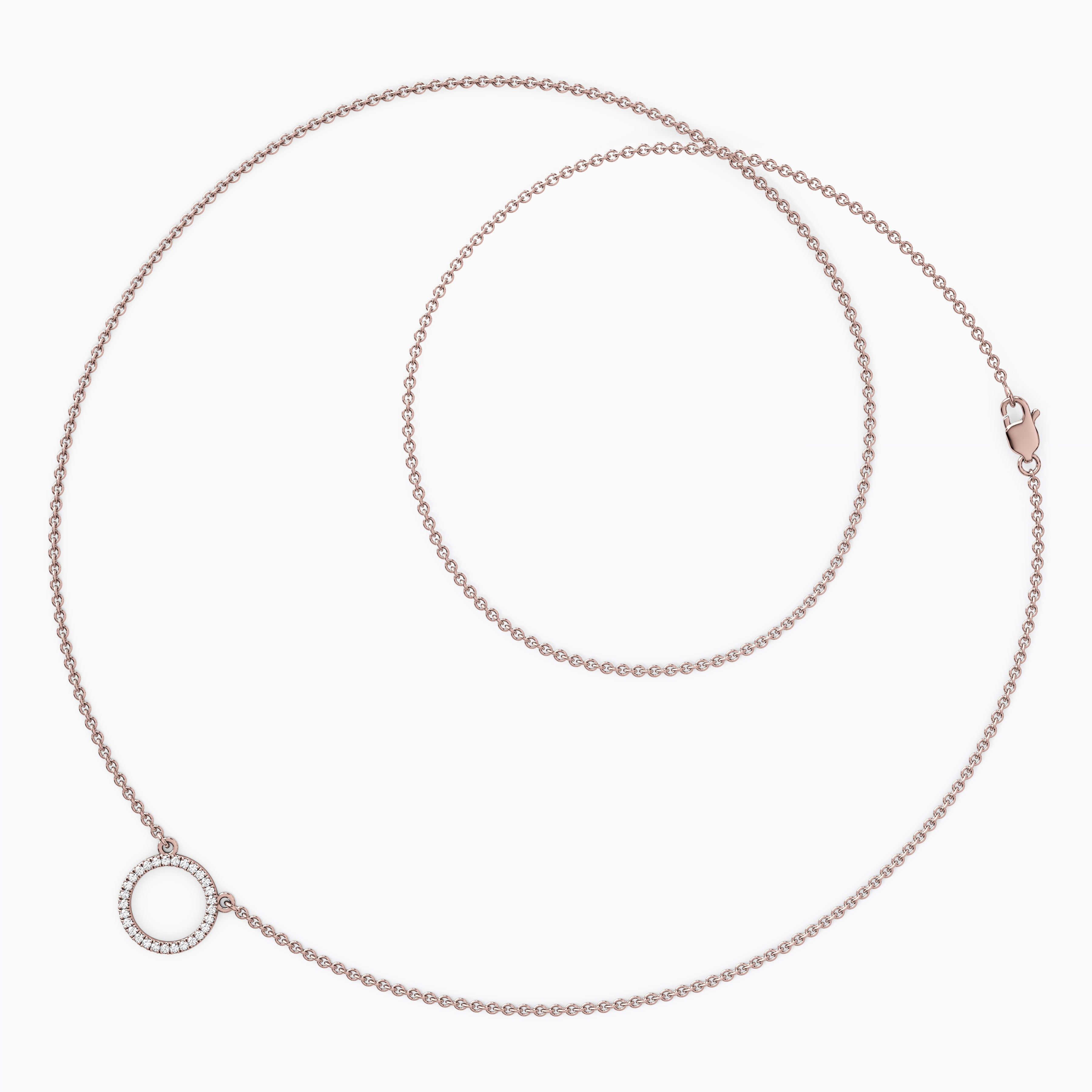 Diamond Hollow Circle Necklace | 14K Gold
