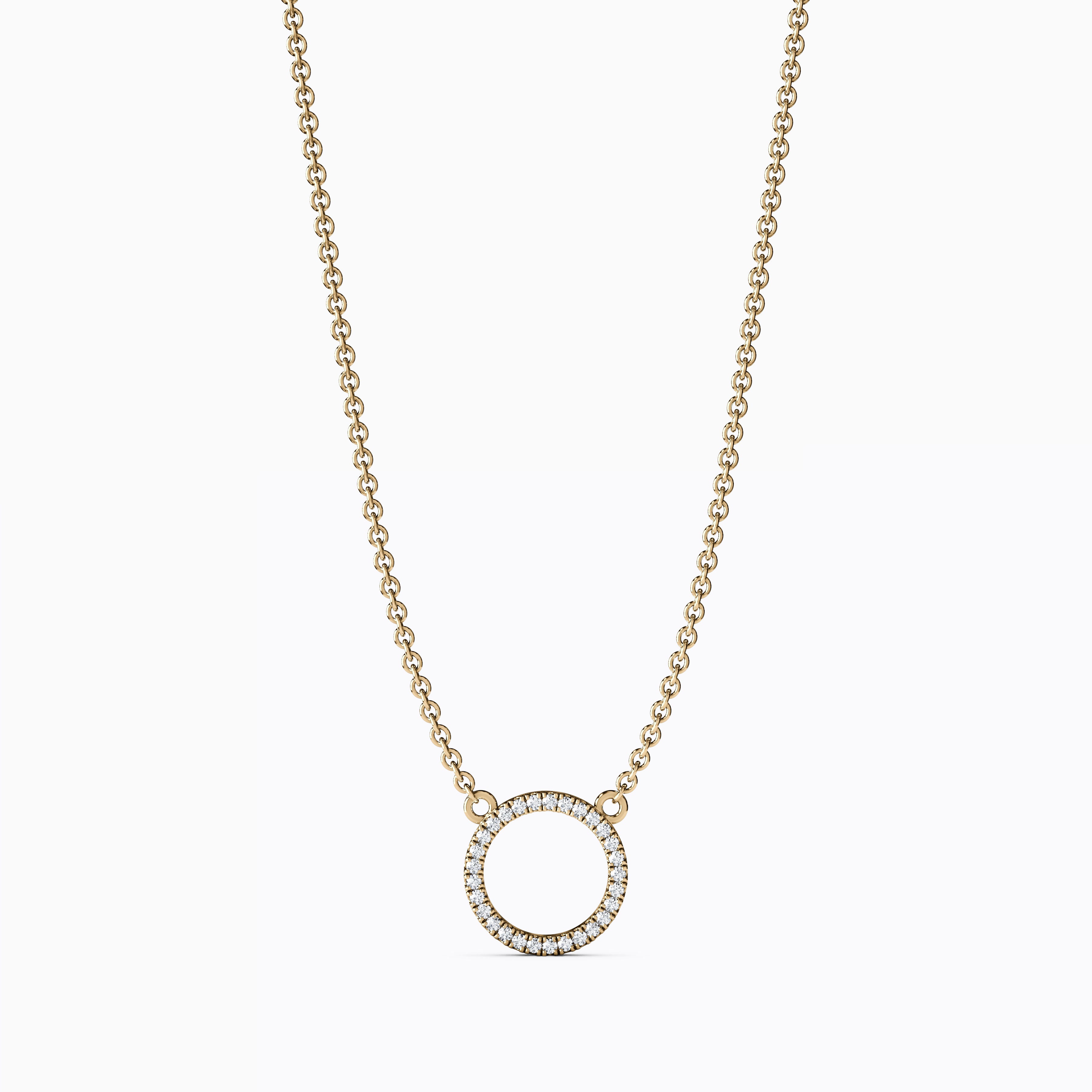 Diamond Hollow Circle Necklace | 14K Gold