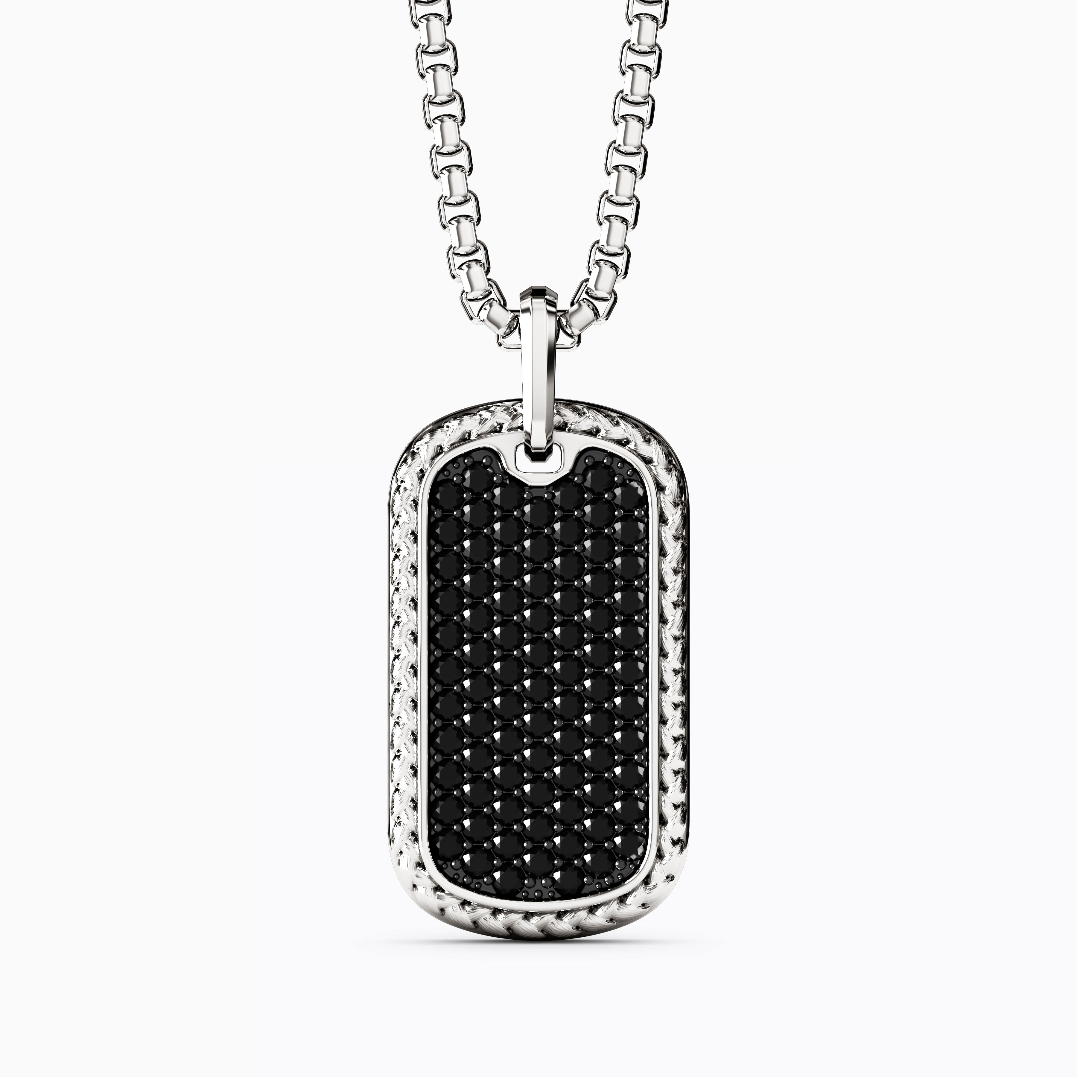 Étiquette pour homme Black Diamond Honeycomb en argent sterling