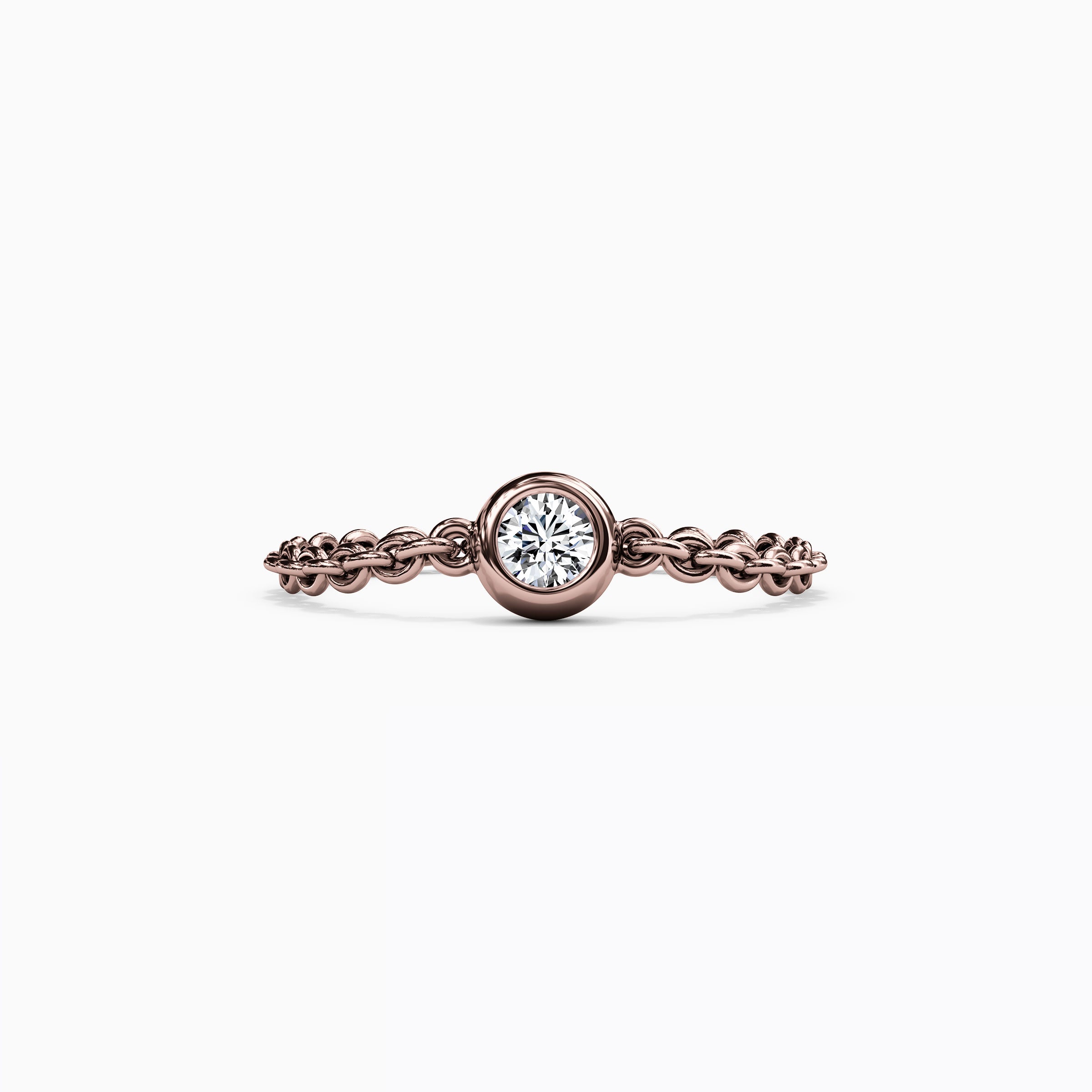 Diamond Bezel Chain Stackable Ring | 14K Gold